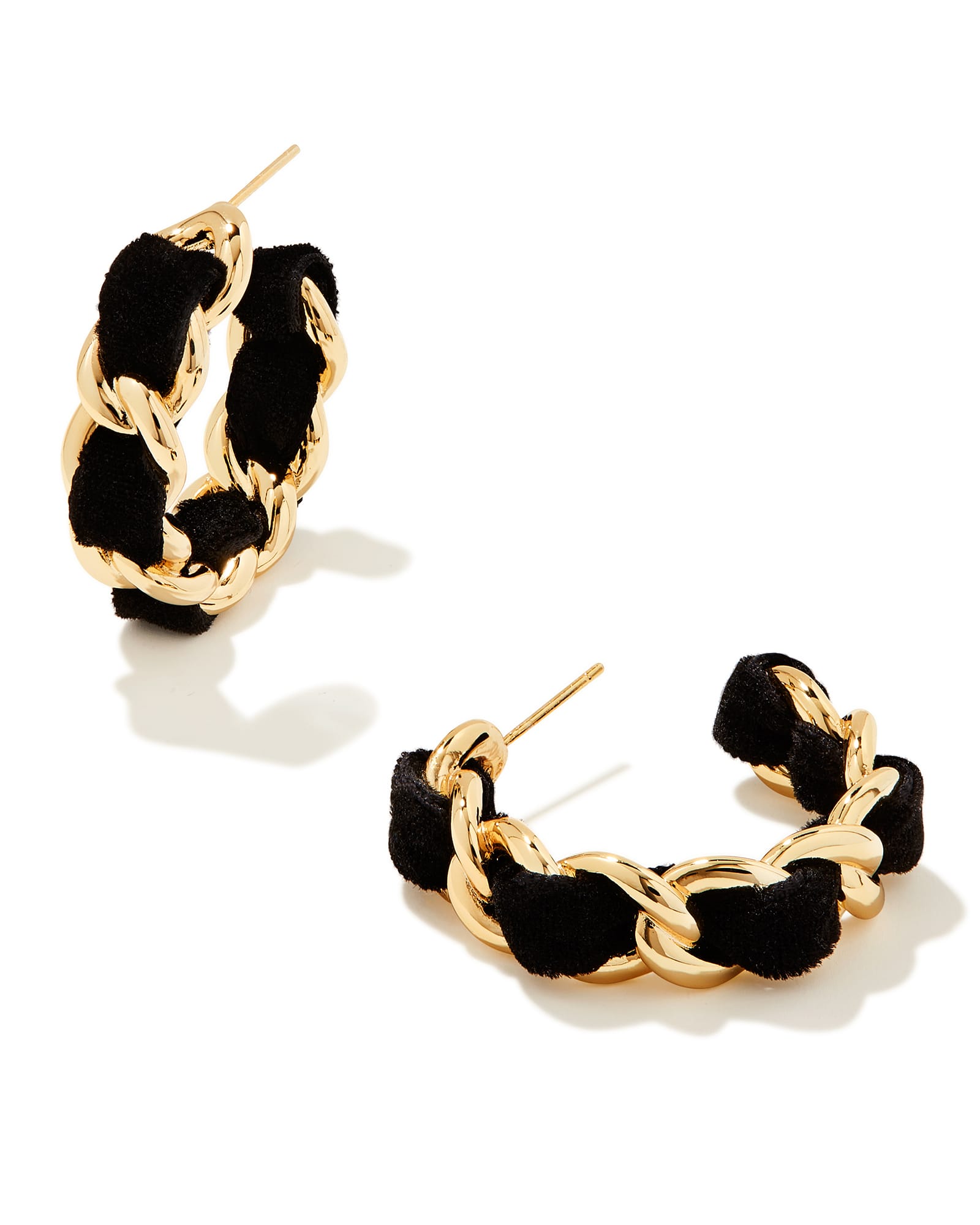 Everleigh Gold Velvet Hoop Earrings in Black 