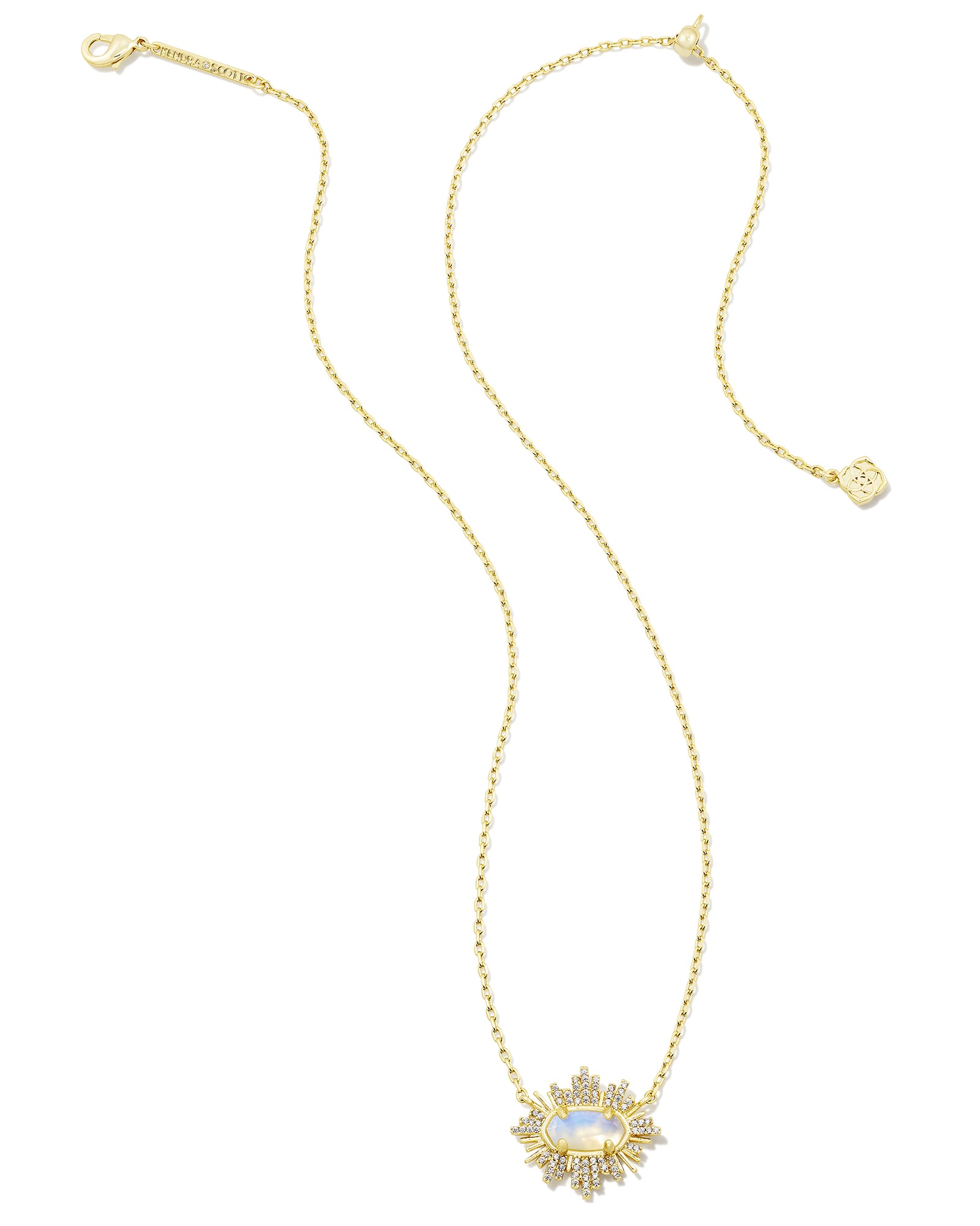 Grayson Gold Sunburst Frame Short Pendant Necklace in Iridescent Opalite Illusion