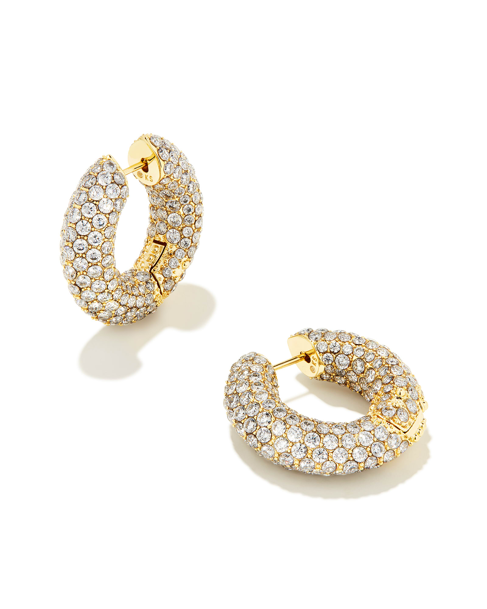 Mikki Gold Pave Hoop Earrings in Crystal