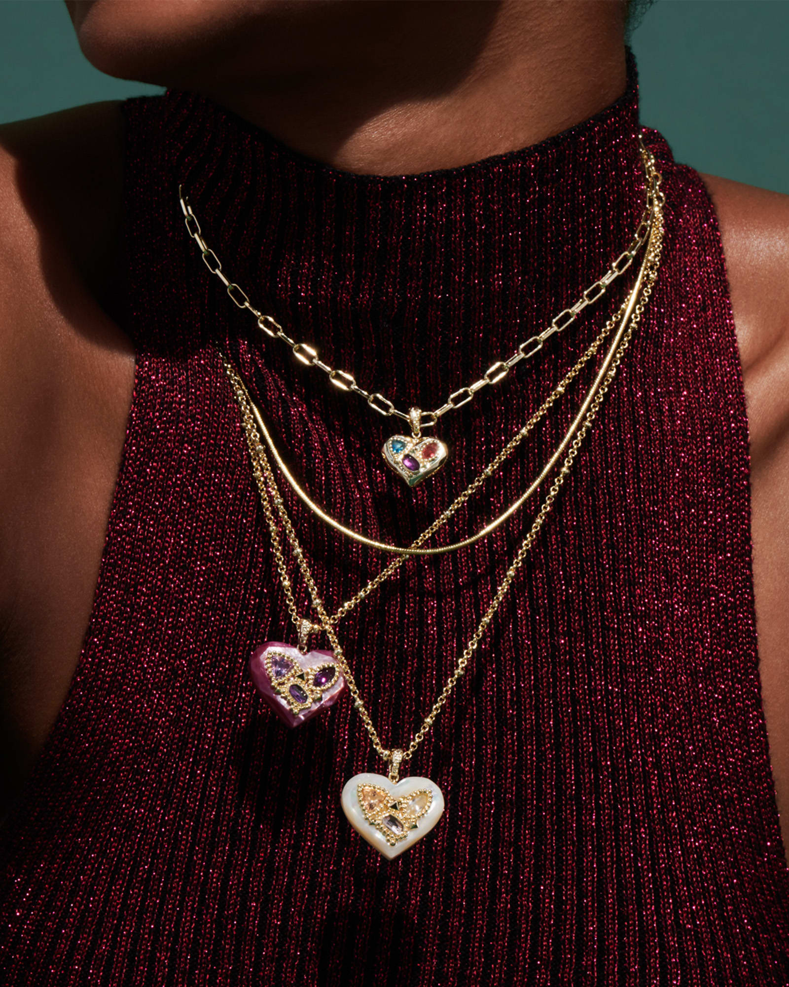 Penny Gold Heart Short Pendant Necklace in Multi Mix