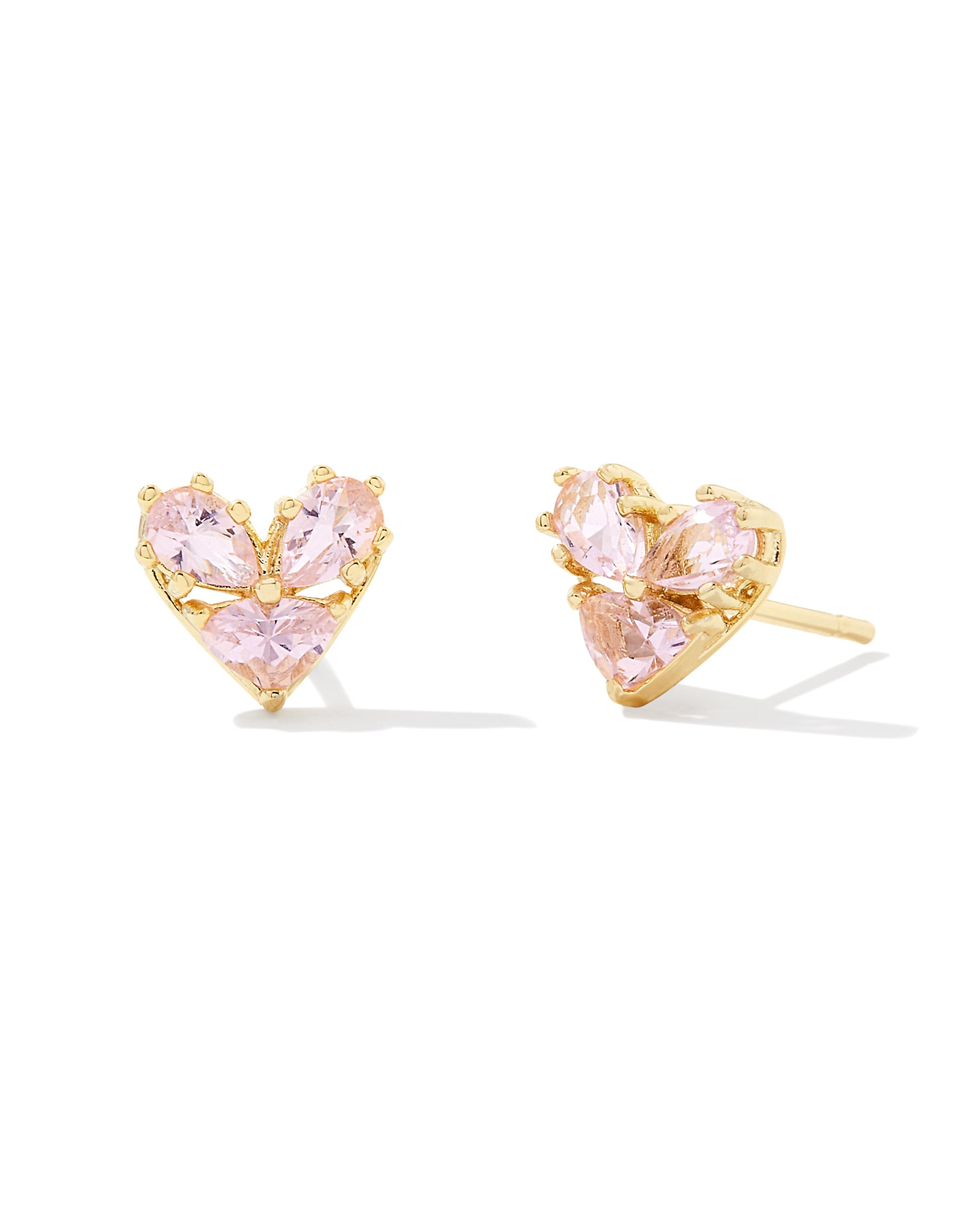 Katy Gold Heart Stud Earrings in Pink Glass | Kendra Scott