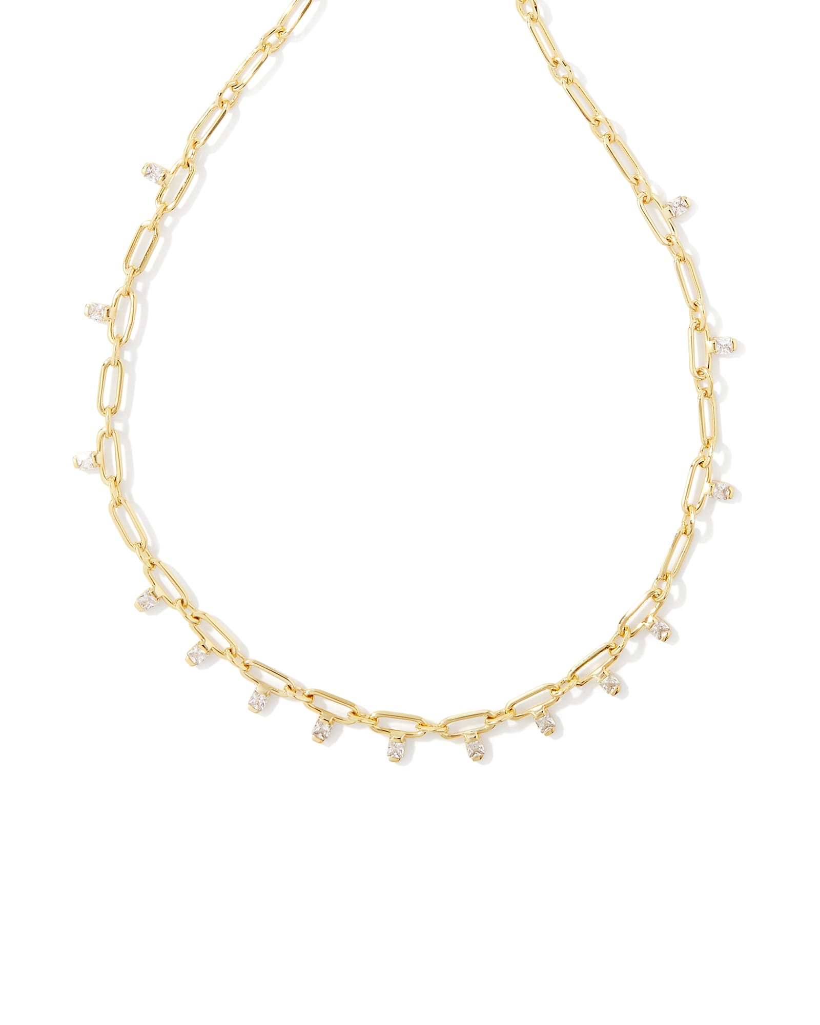 Lindy Gold Crystal Chain Necklace in White Crystal