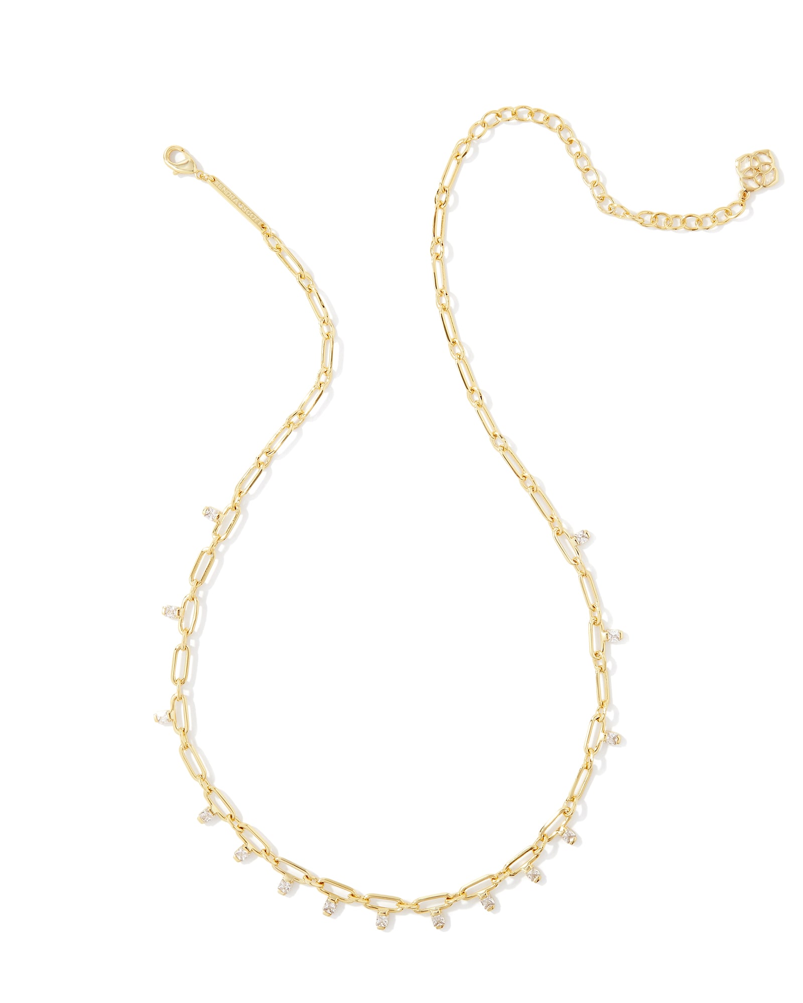 Lindy Gold Crystal Chain Necklace in White Crystal