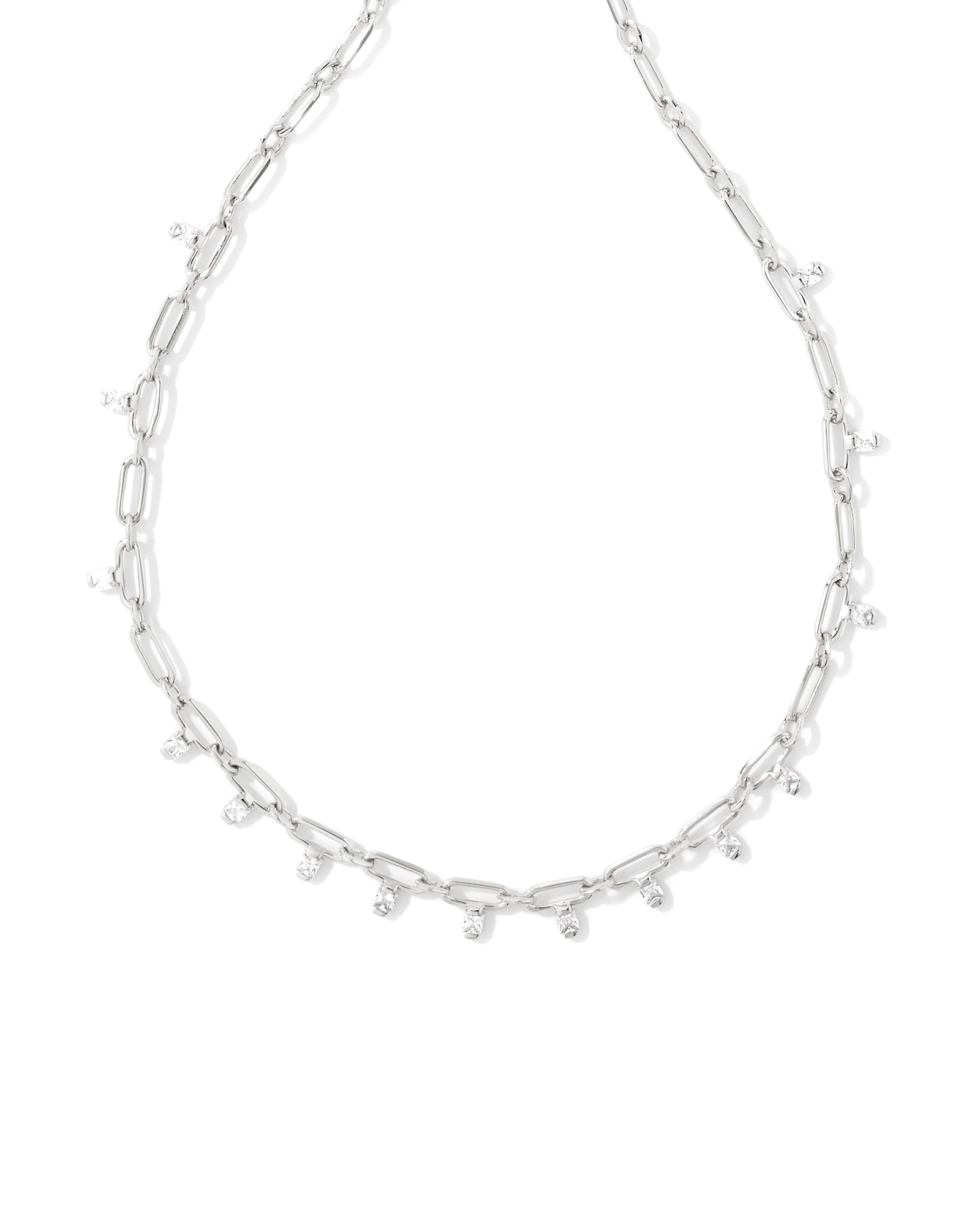 Lindy Silver Crystal Chain Necklace in White Crystal