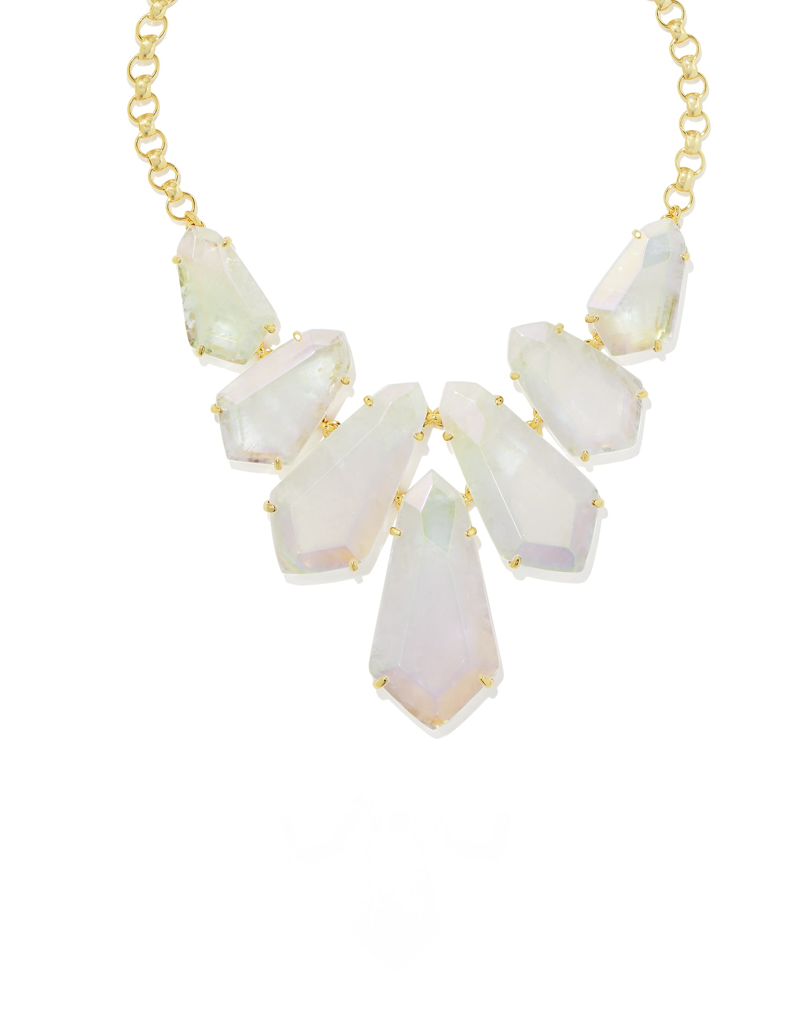 Loris Gold Statement Necklace in Iridescent Clear Rock Crystal