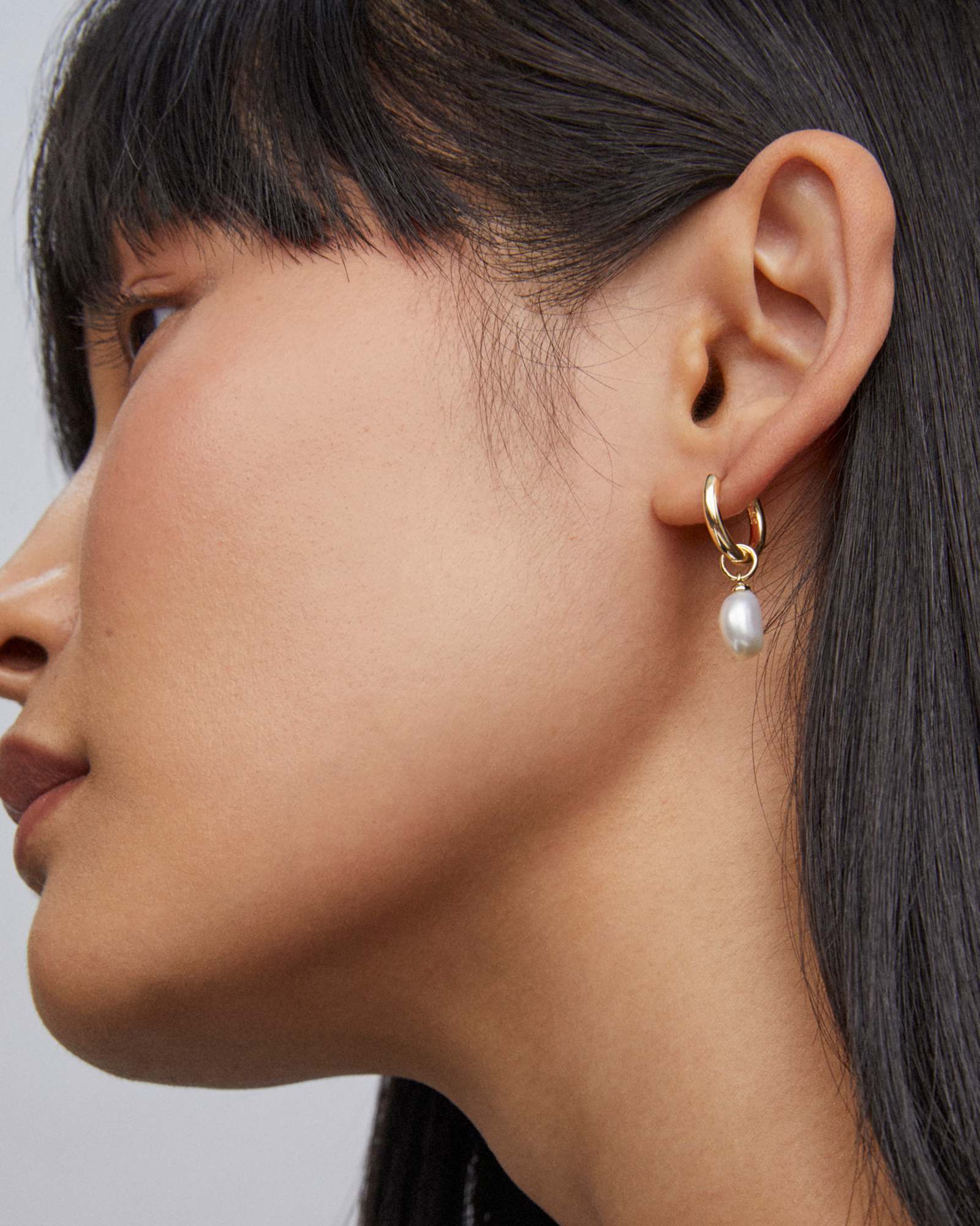 14k Gold Huggie Pearl Huggie Hoop Earrings 14K Yellow Or White