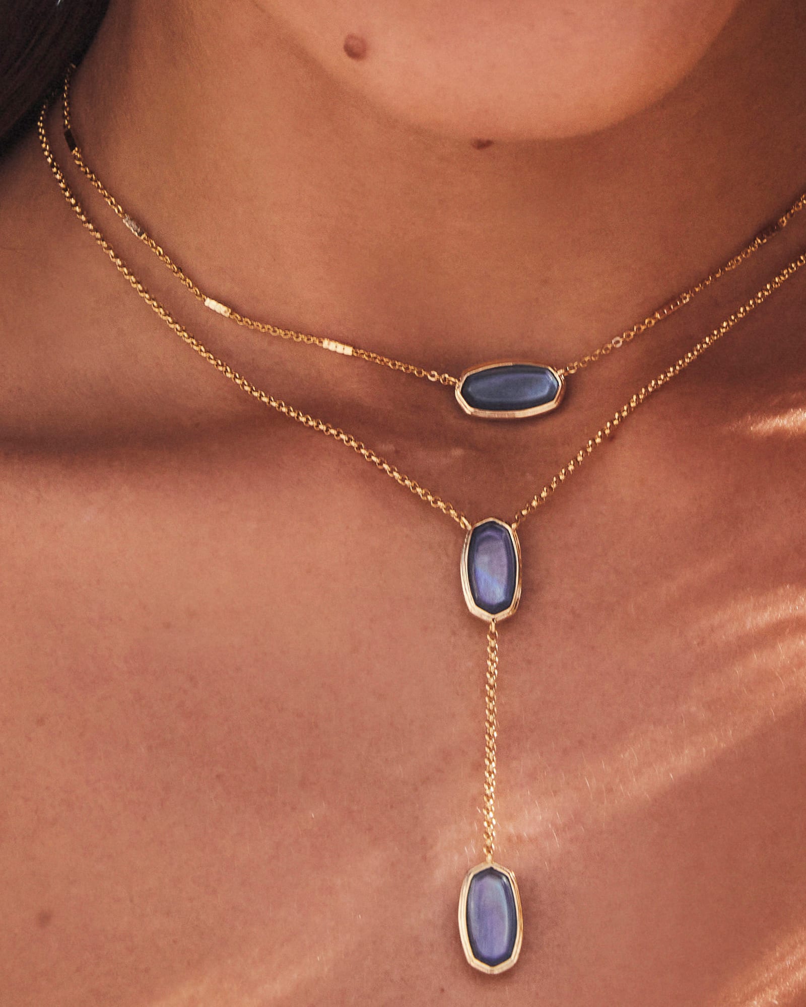 Framed Elisa Gold Y Necklace in Dark Blue Mother-of-Pearl image number 2.0