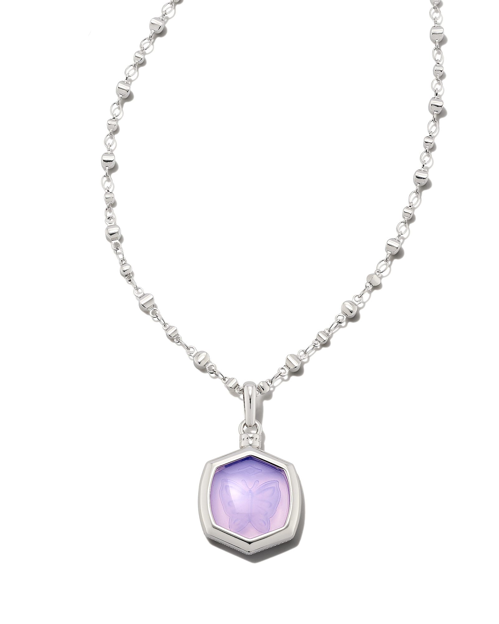 Davie Intaglio Convertible Silver Pendant Necklace in Lavender Opalite Glass Butterfly