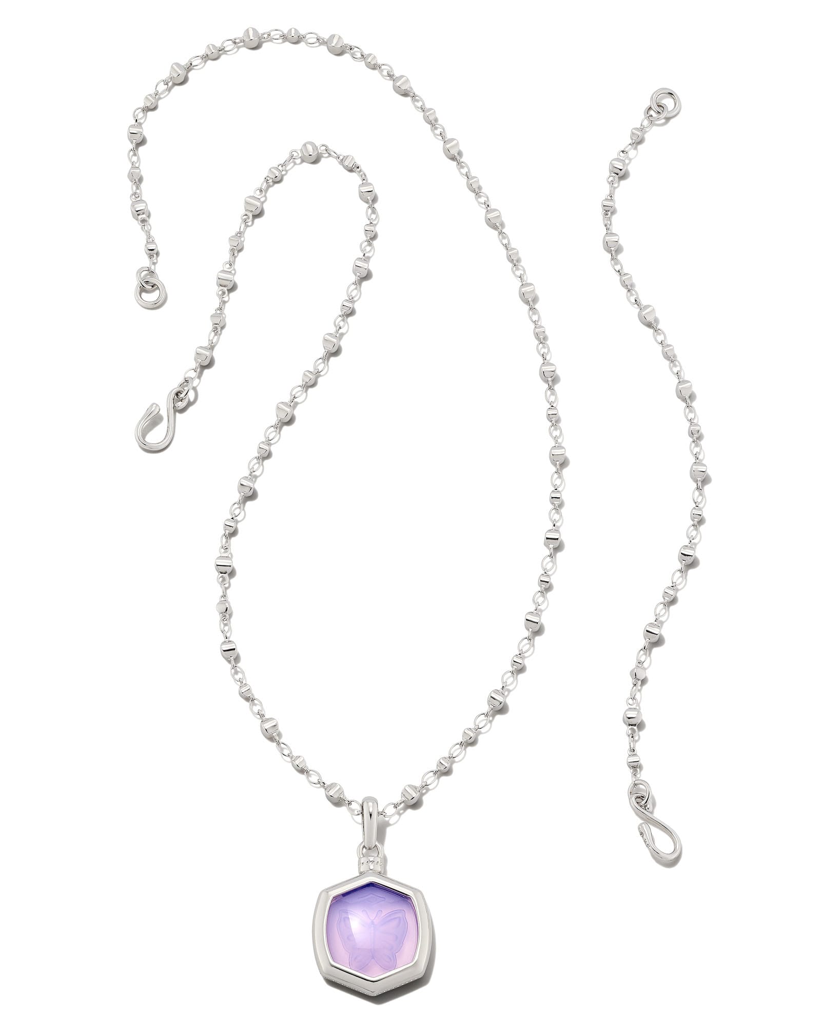 Davie Intaglio Convertible Silver Pendant Necklace in Lavender Opalite Glass Butterfly