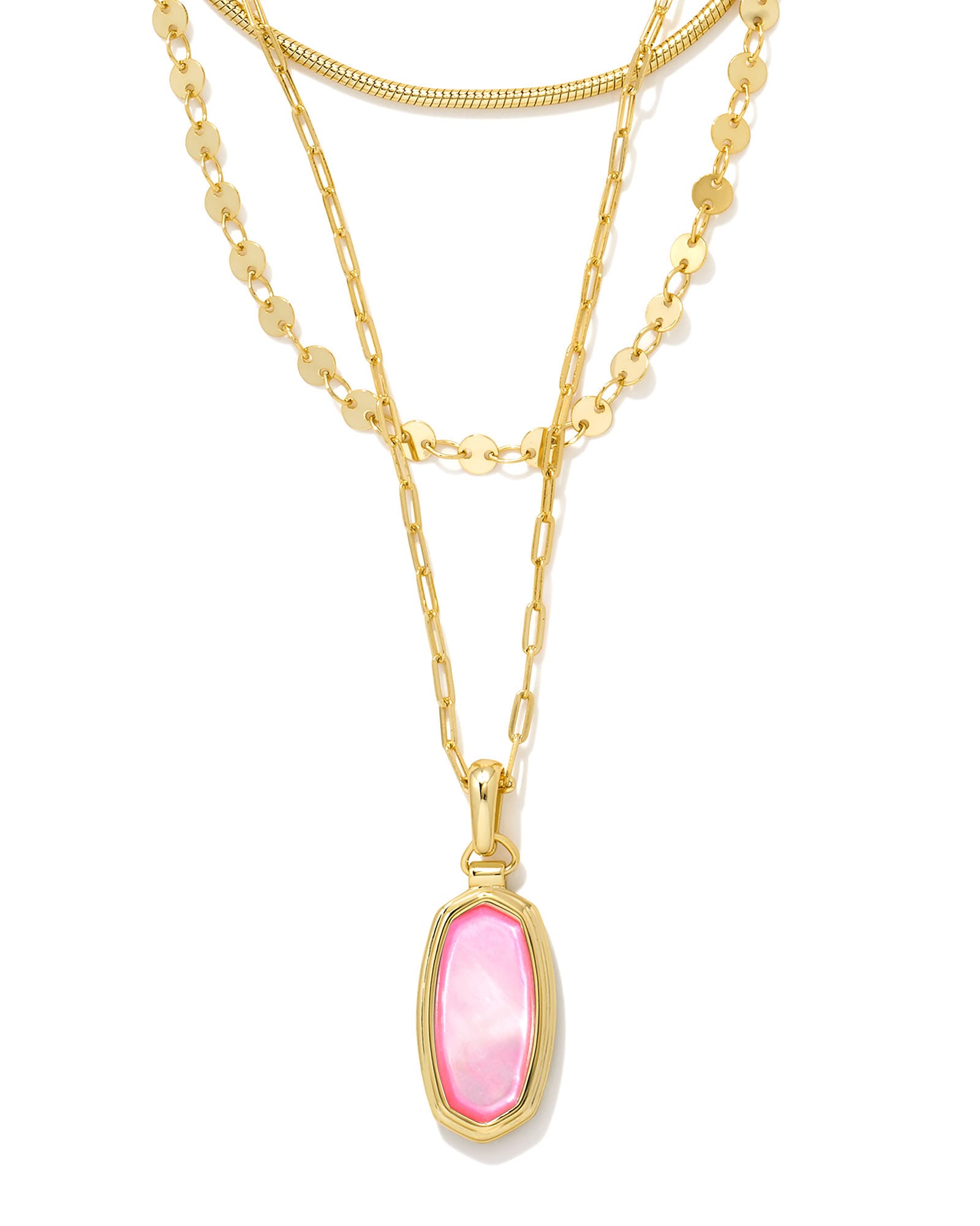 Framed Dani Convertible Gold Triple Strand Necklace in Peony Mother-of-Pearl