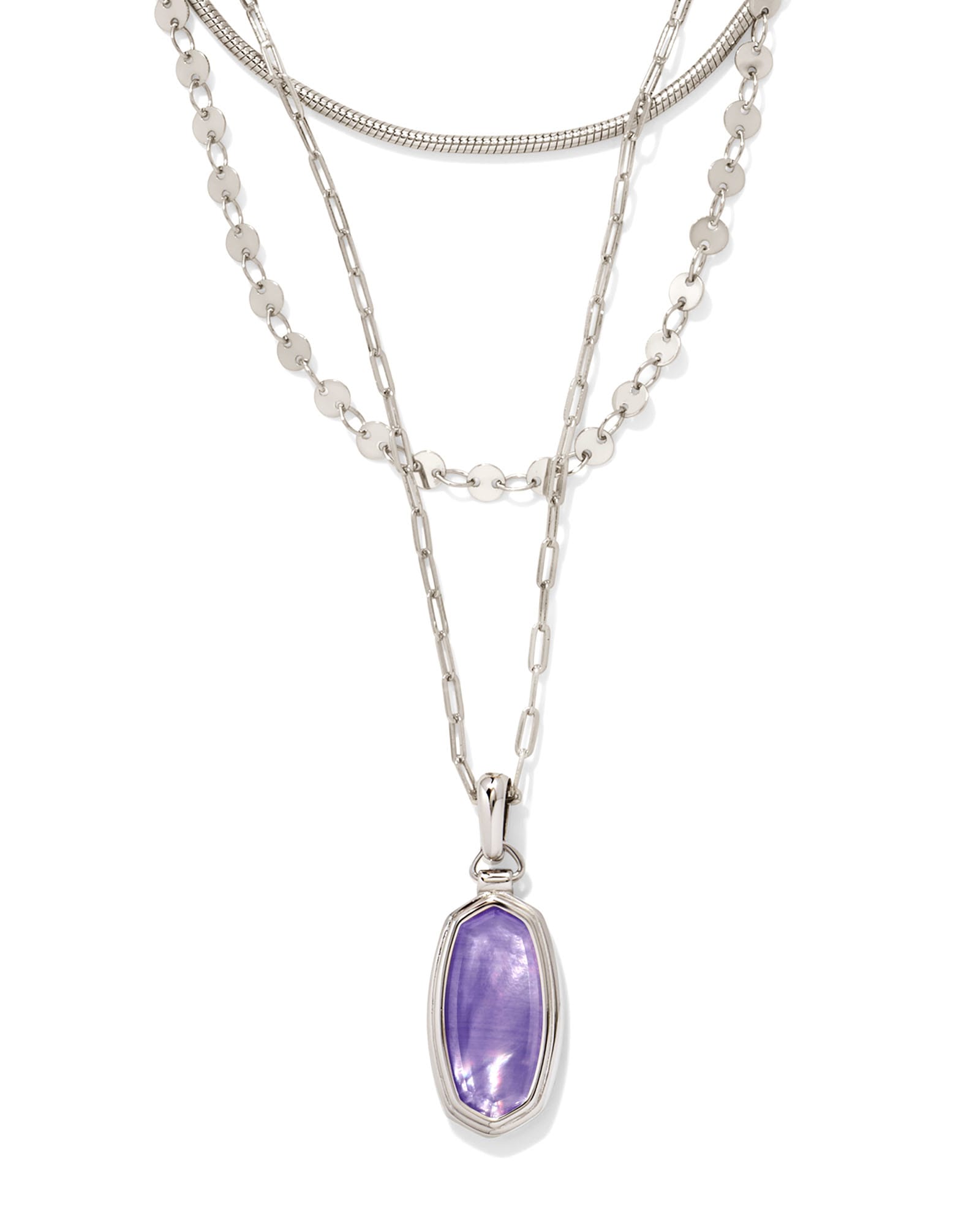 Framed Dani Convertible Silver Triple Strand Necklace in Lavender Opalite Illusion