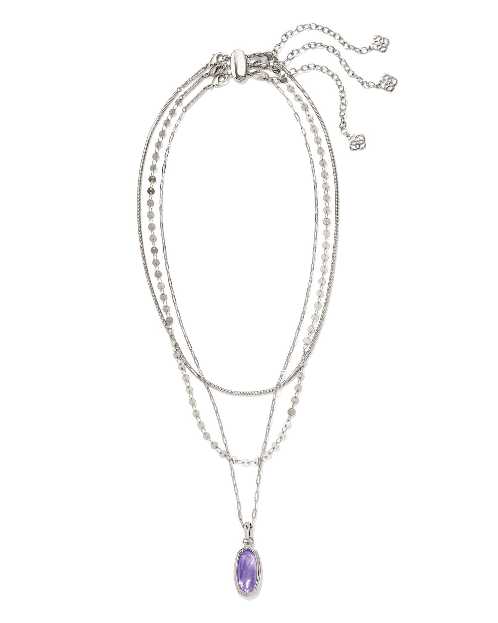 Framed Dani Convertible Silver Triple Strand Necklace in Lavender Opalite Illusion