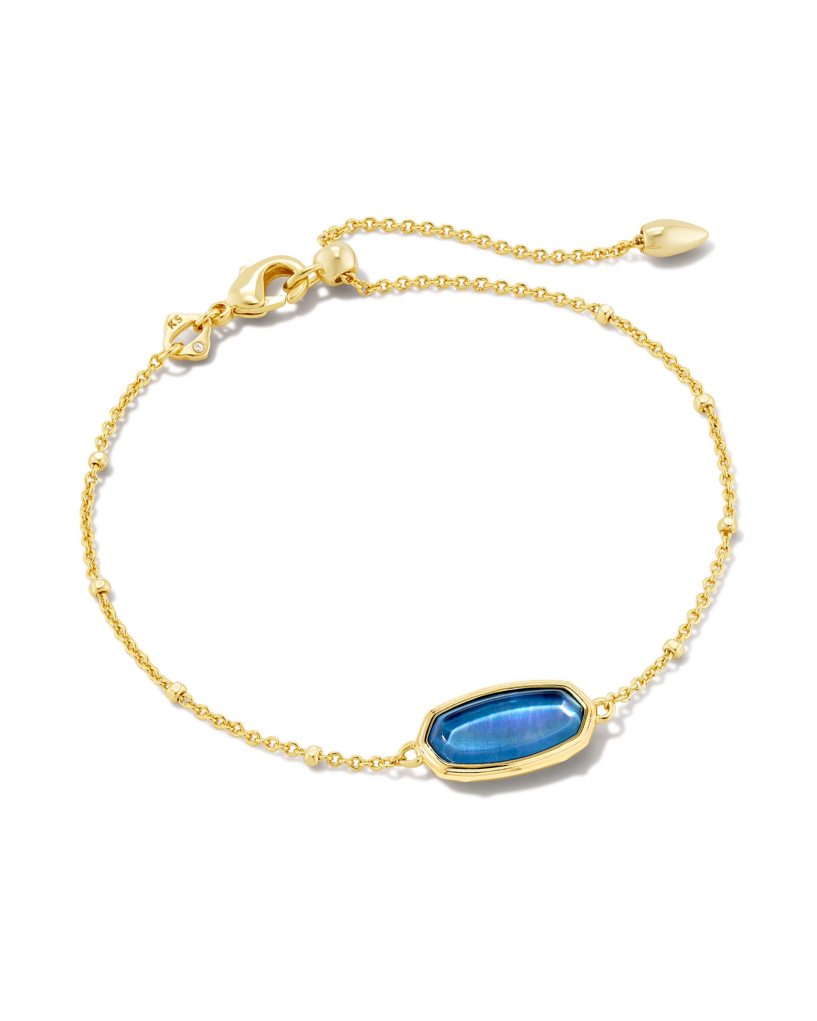 Framed Elaina Gold Delicate Chain Bracelet in Dark Blue Mother of Pearl