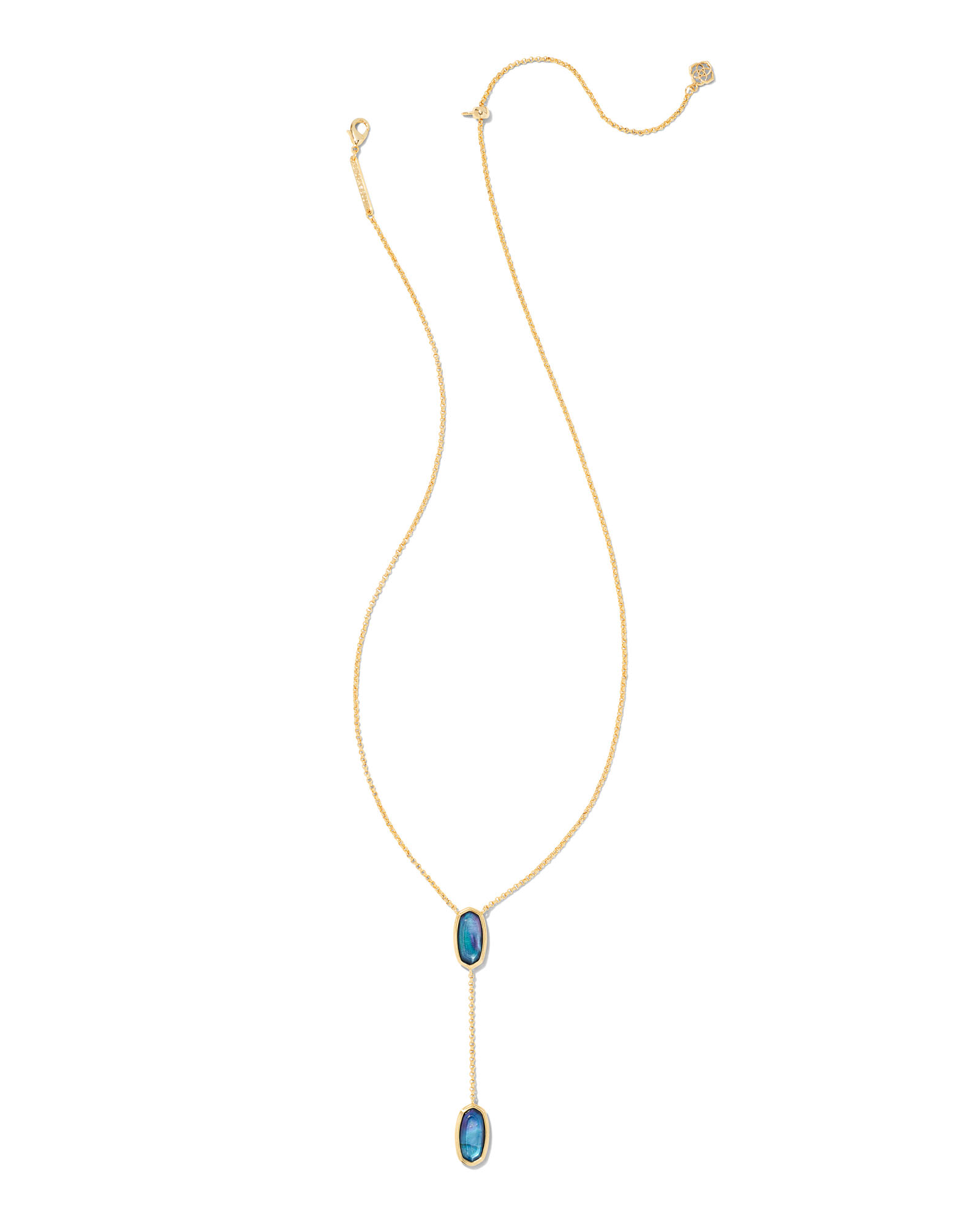 Framed Elisa Gold Y Necklace in Dark Blue Mother-of-Pearl