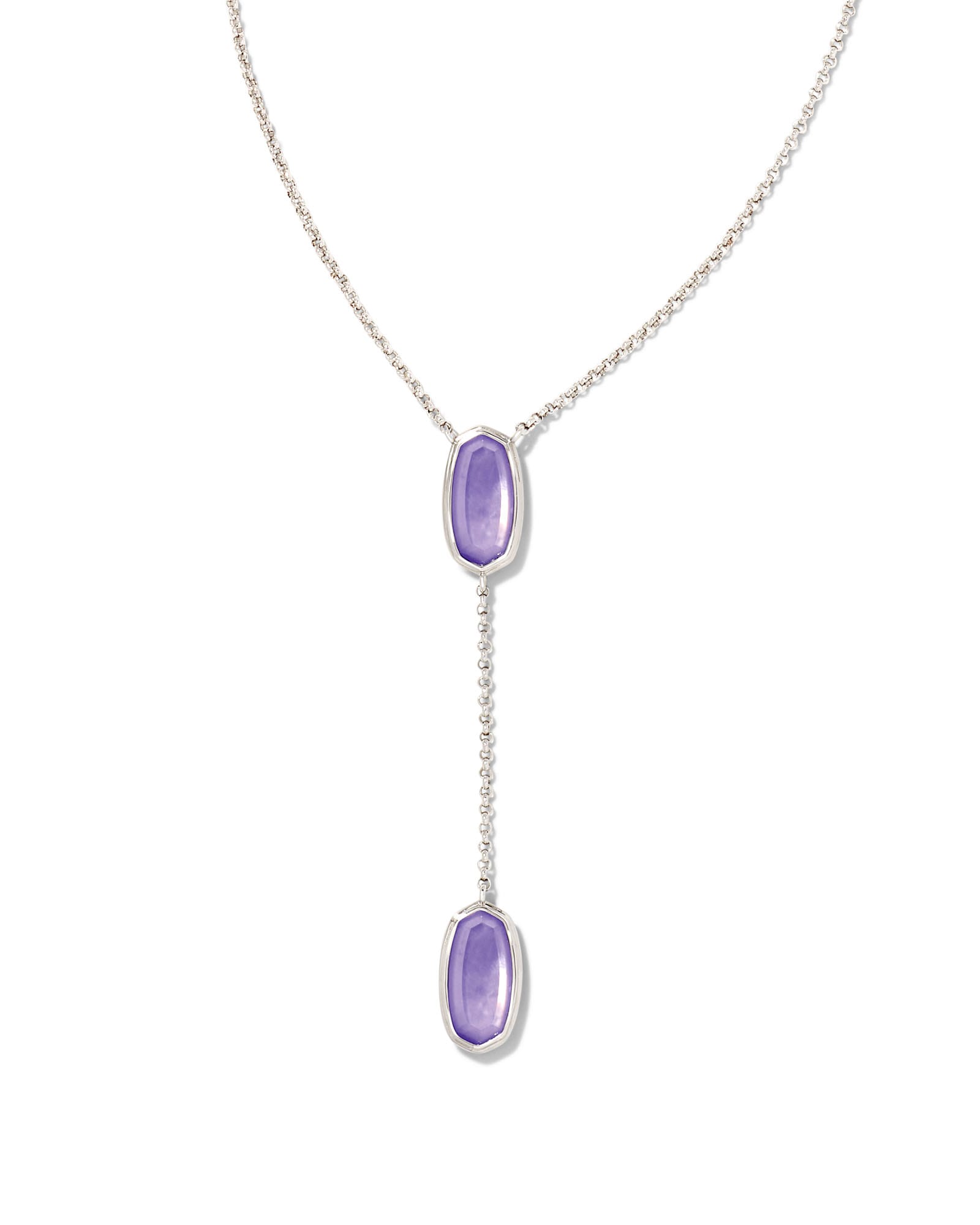 Framed Elisa Silver Y Necklace in Lavender Opalite Illusion