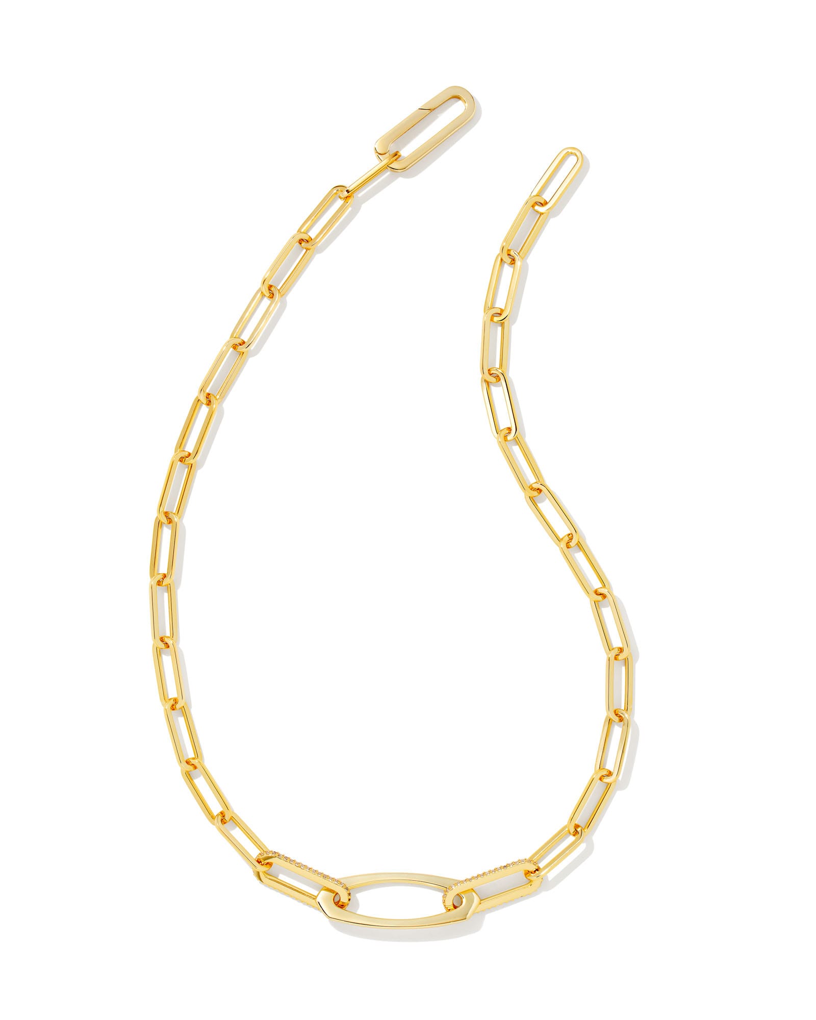 14kt Yellow Gold Paperclip Chain Necklace with Round Diamond Push Clasp