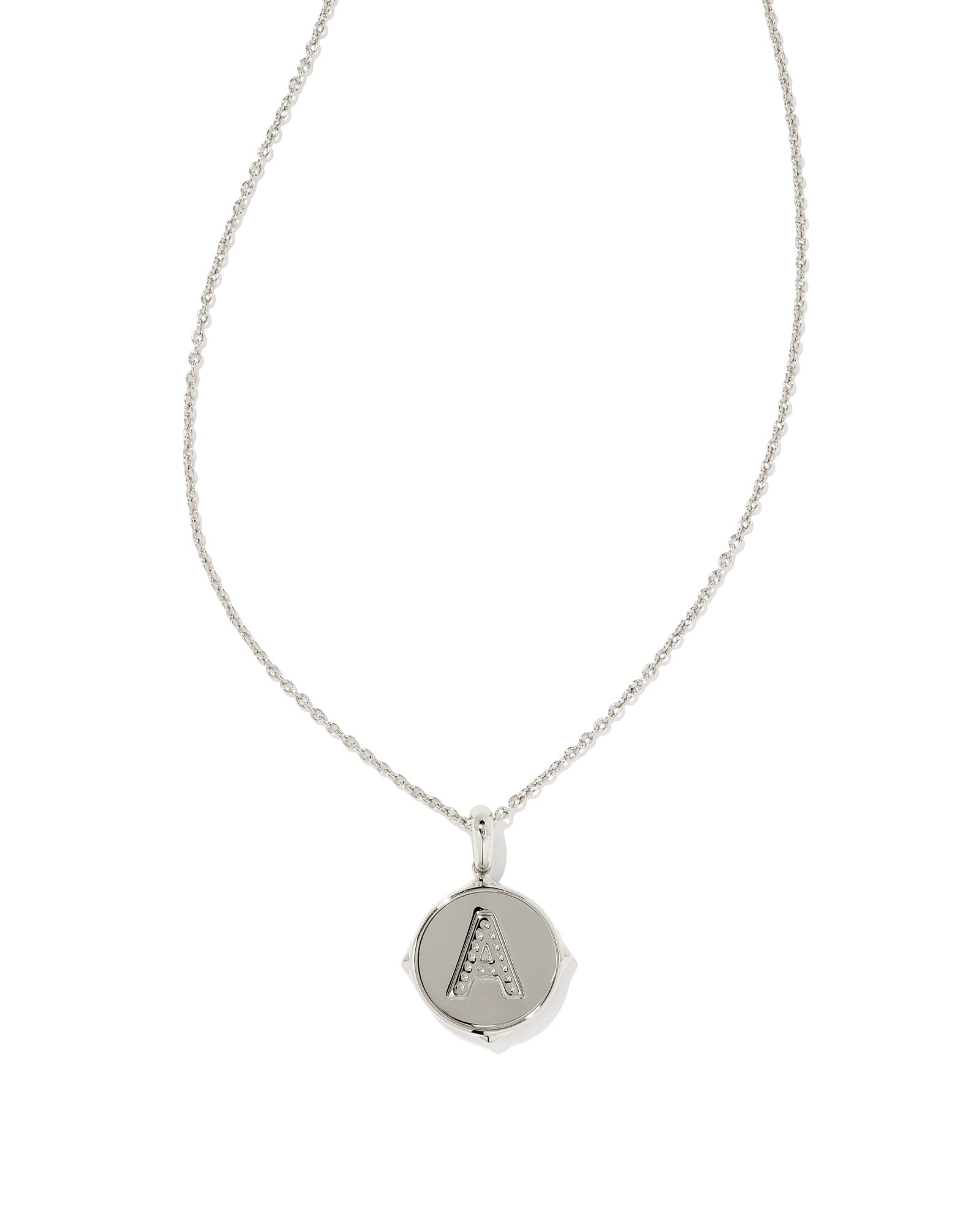 Letter A Silver Disc Reversible Pendant Necklace in Iridescent