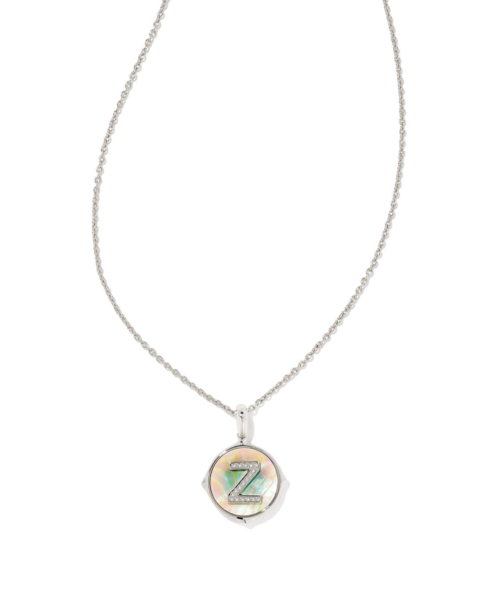Letter M Gold Disc Reversible Pendant Necklace in Iridescent