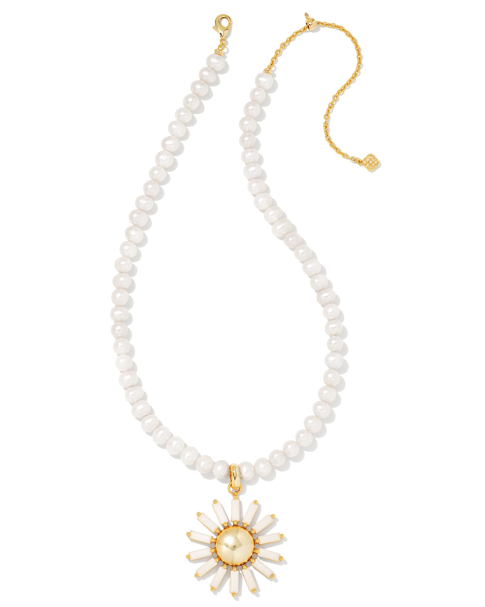 Madison Daisy Convertible Gold Pearl Statement Necklace in White Opaque Glass