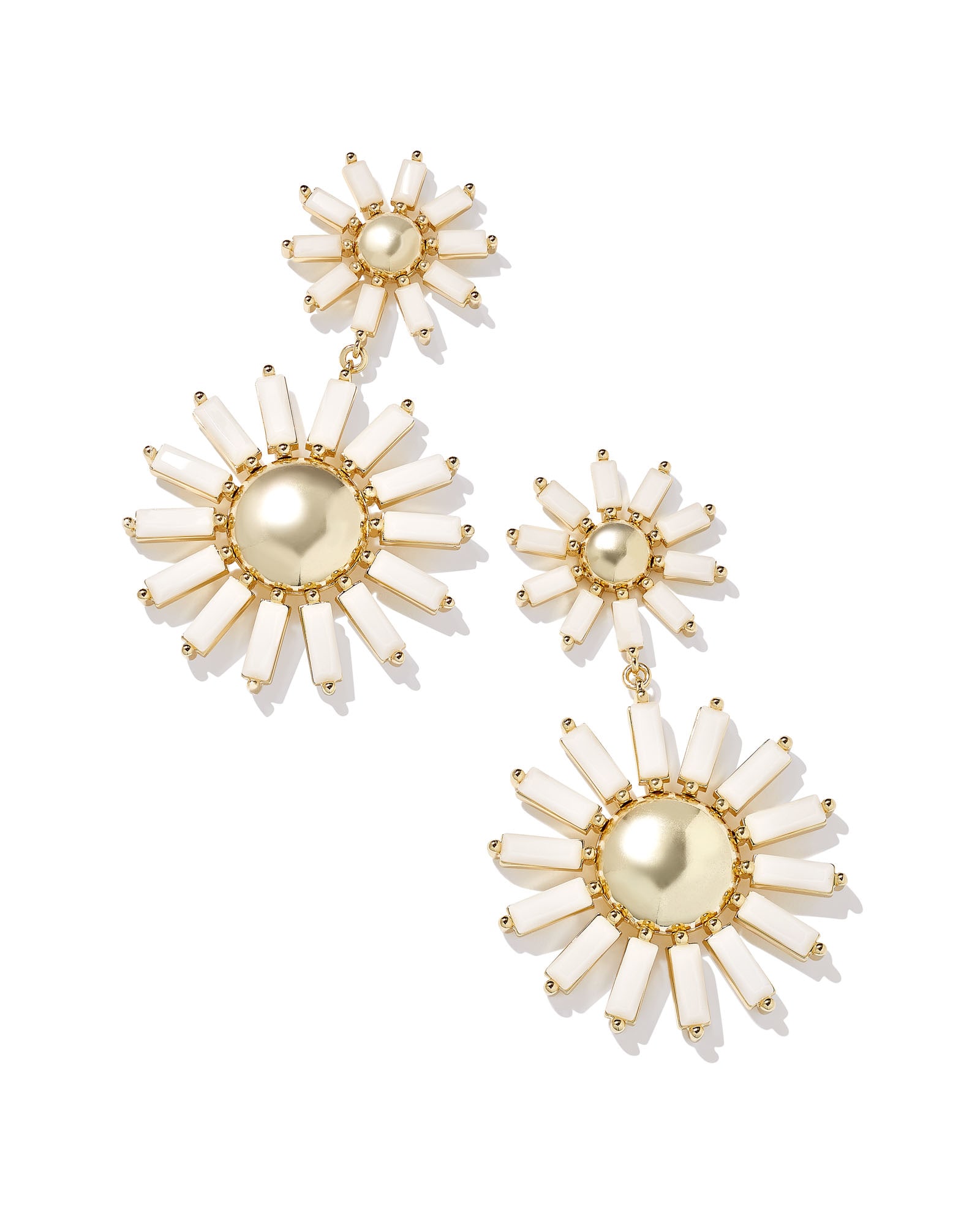 Madison Daisy Gold Statement Earrings in White Opaque Glass