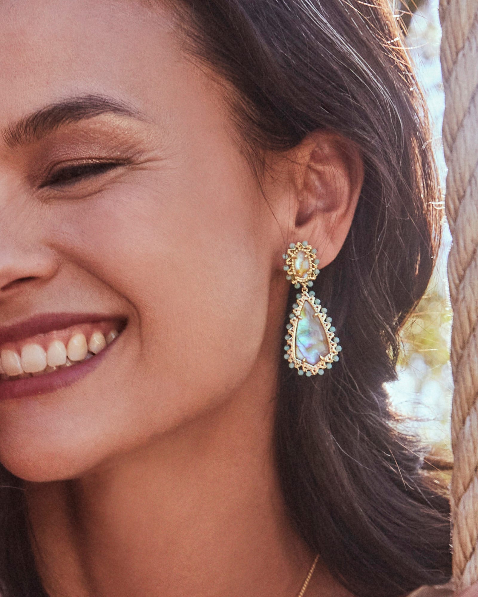 Beaded Camry Gold Statement Earrings in Iridescent Mix