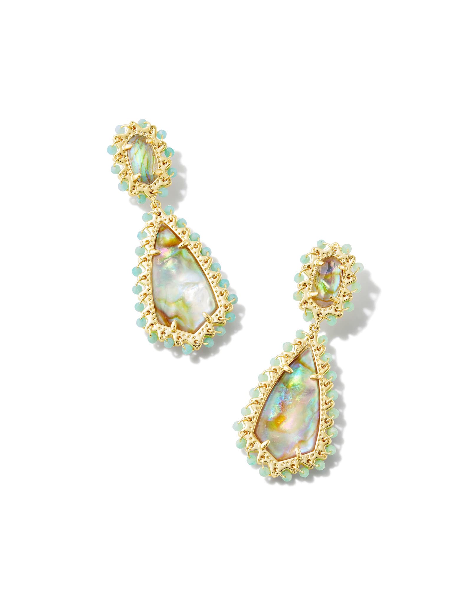 Beaded Camry Gold Statement Earrings in Iridescent Mix