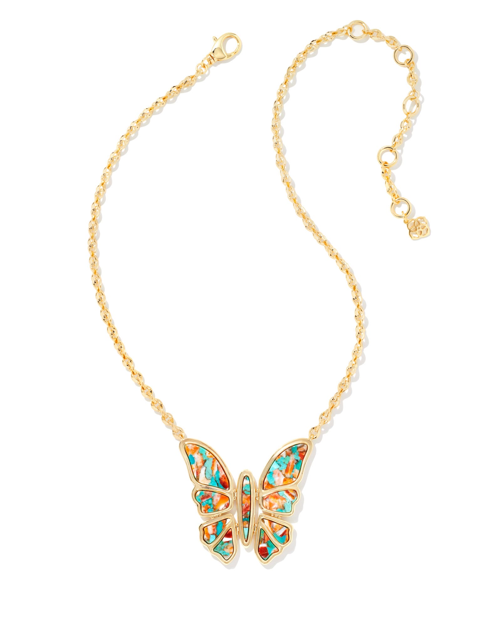 Ember Gold Butterfly Statement Necklace in Bronze Veined Turquoise Magnesite Red Oyster