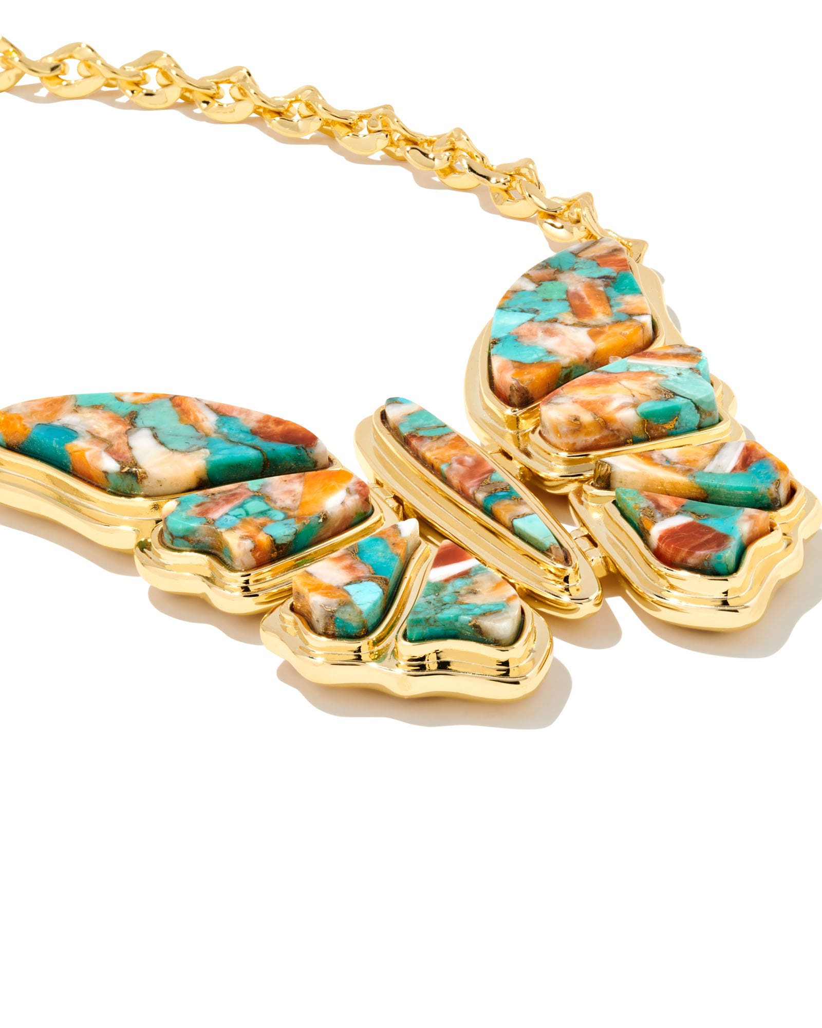 Ember Gold Butterfly Statement Necklace in Bronze Veined Turquoise Magnesite Red Oyster