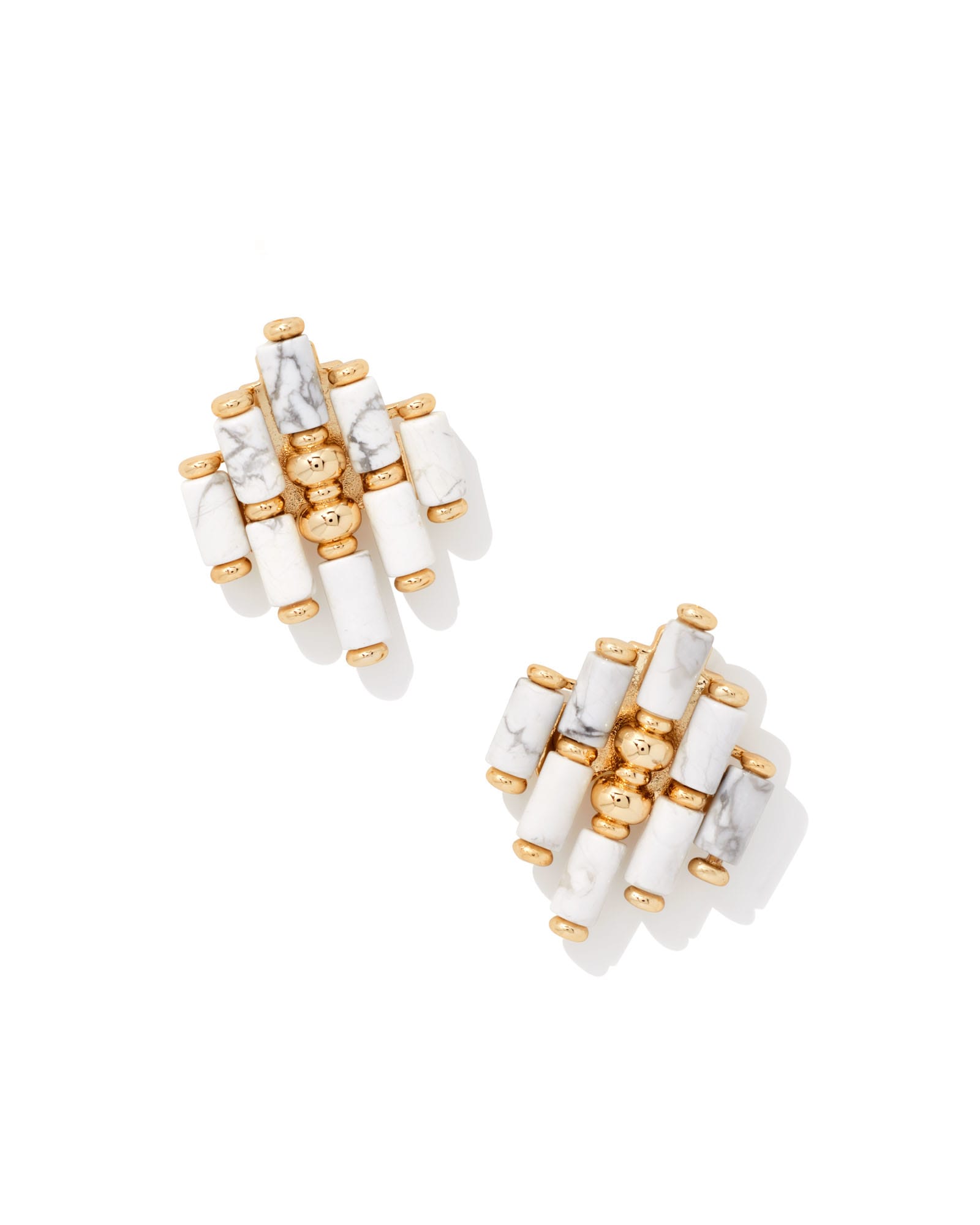 Ember Gold Statement Stud Earrings in White Howlite