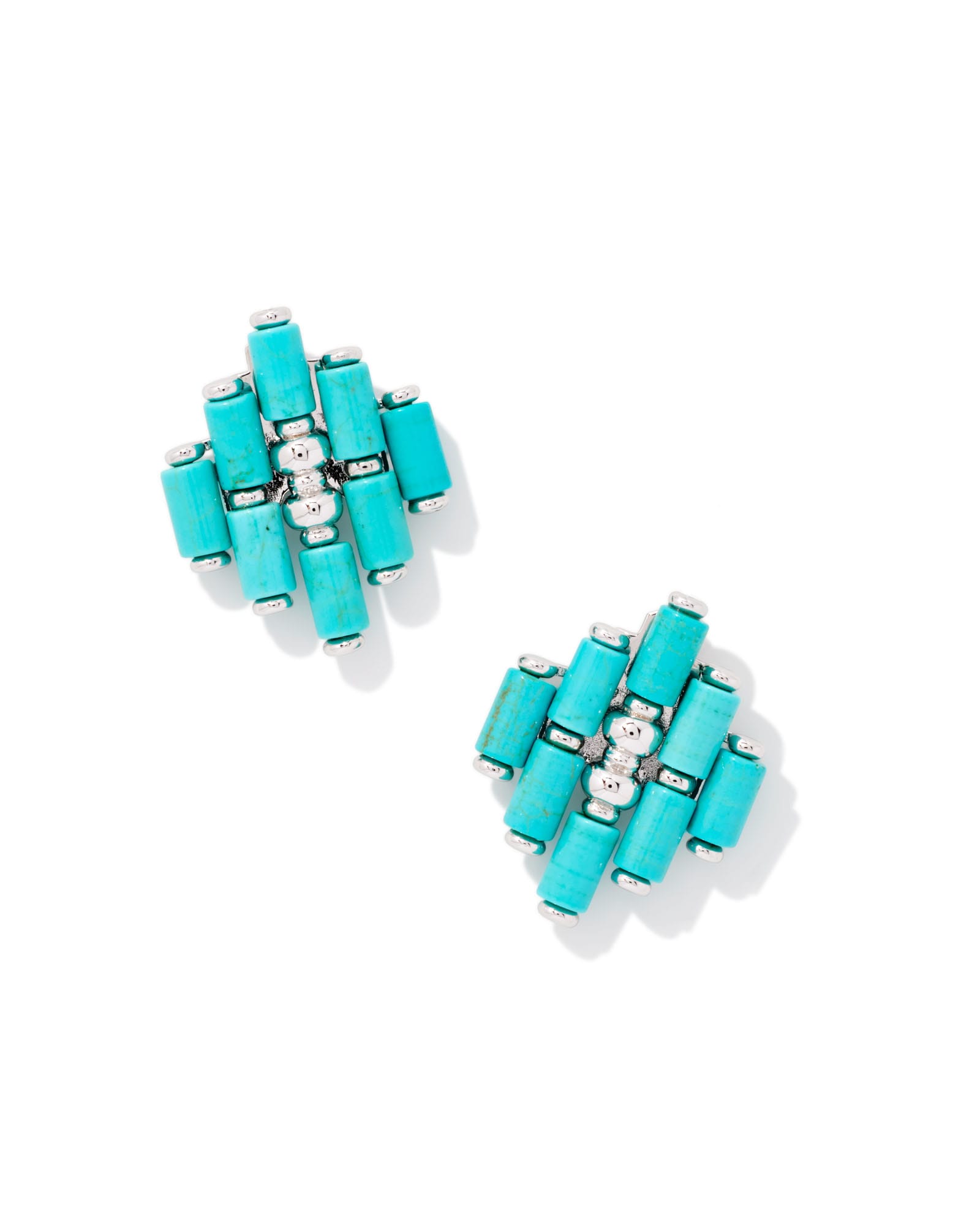 Ember Silver Statement Stud Earrings in Variegated Turquoise Magnesite Kendra Scott