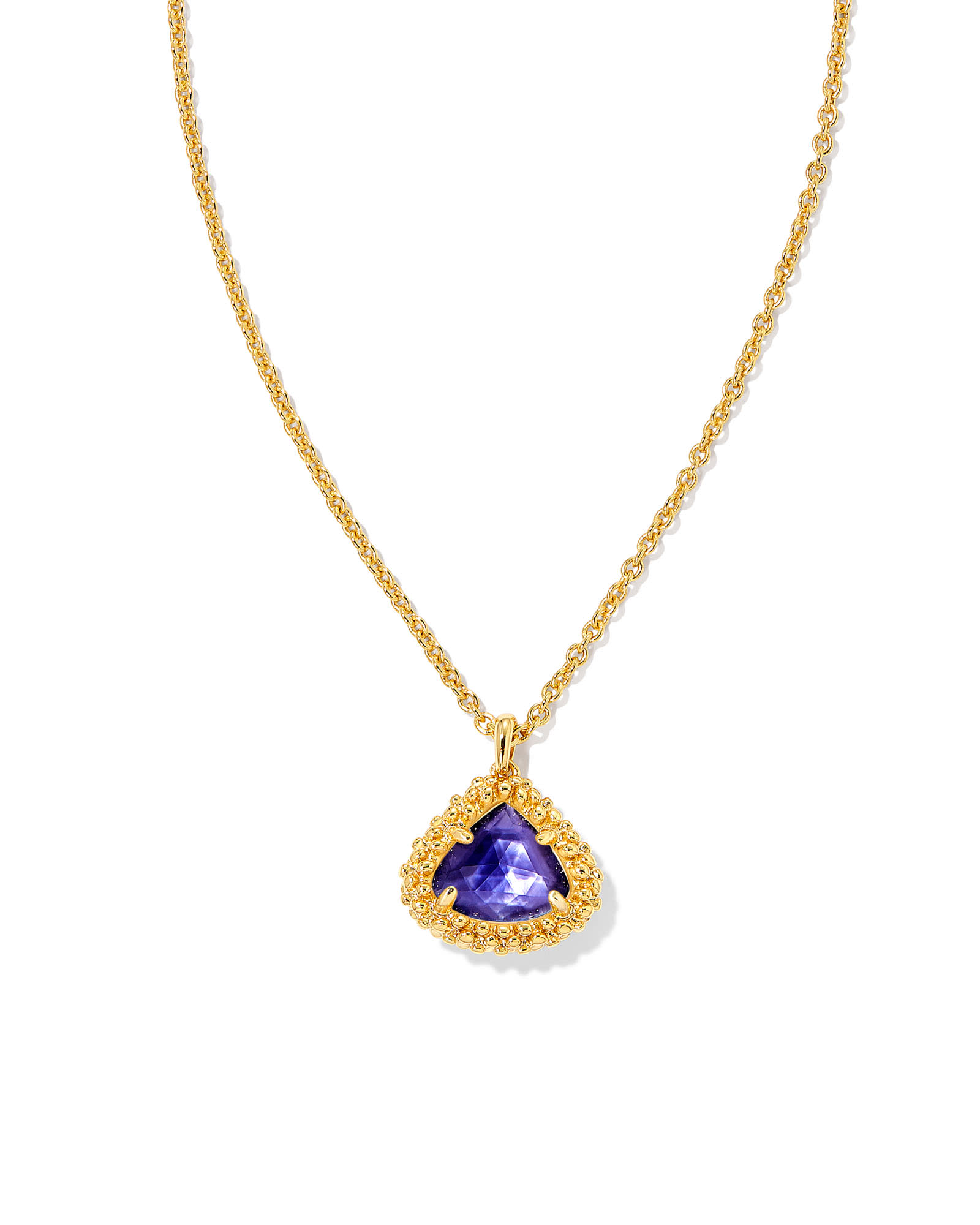 Framed Kendall Gold Short Pendant Necklace in Dark Lavender Illusion