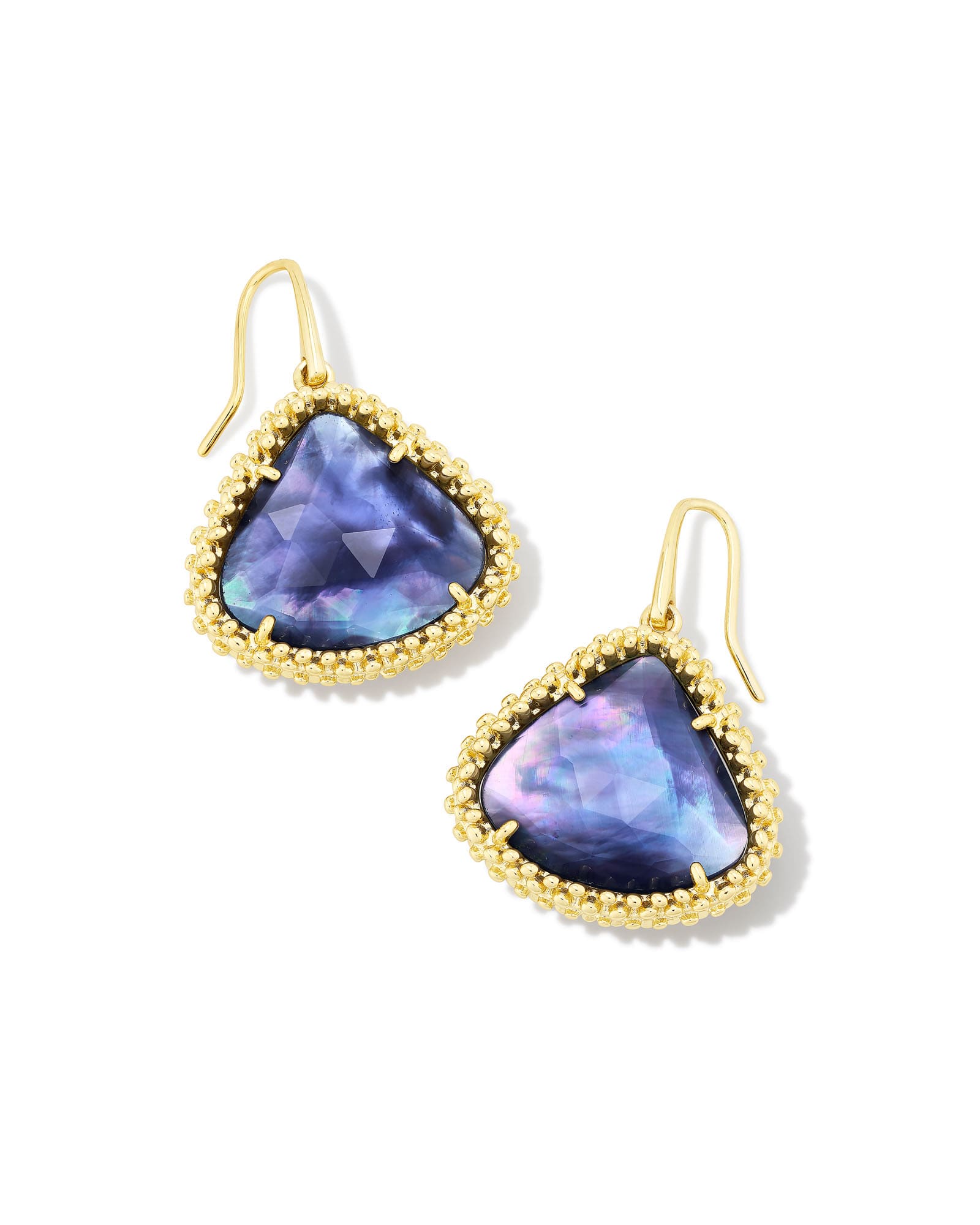 Framed Kendall Gold Large Drop Earrings in Dark Lavender Illusion