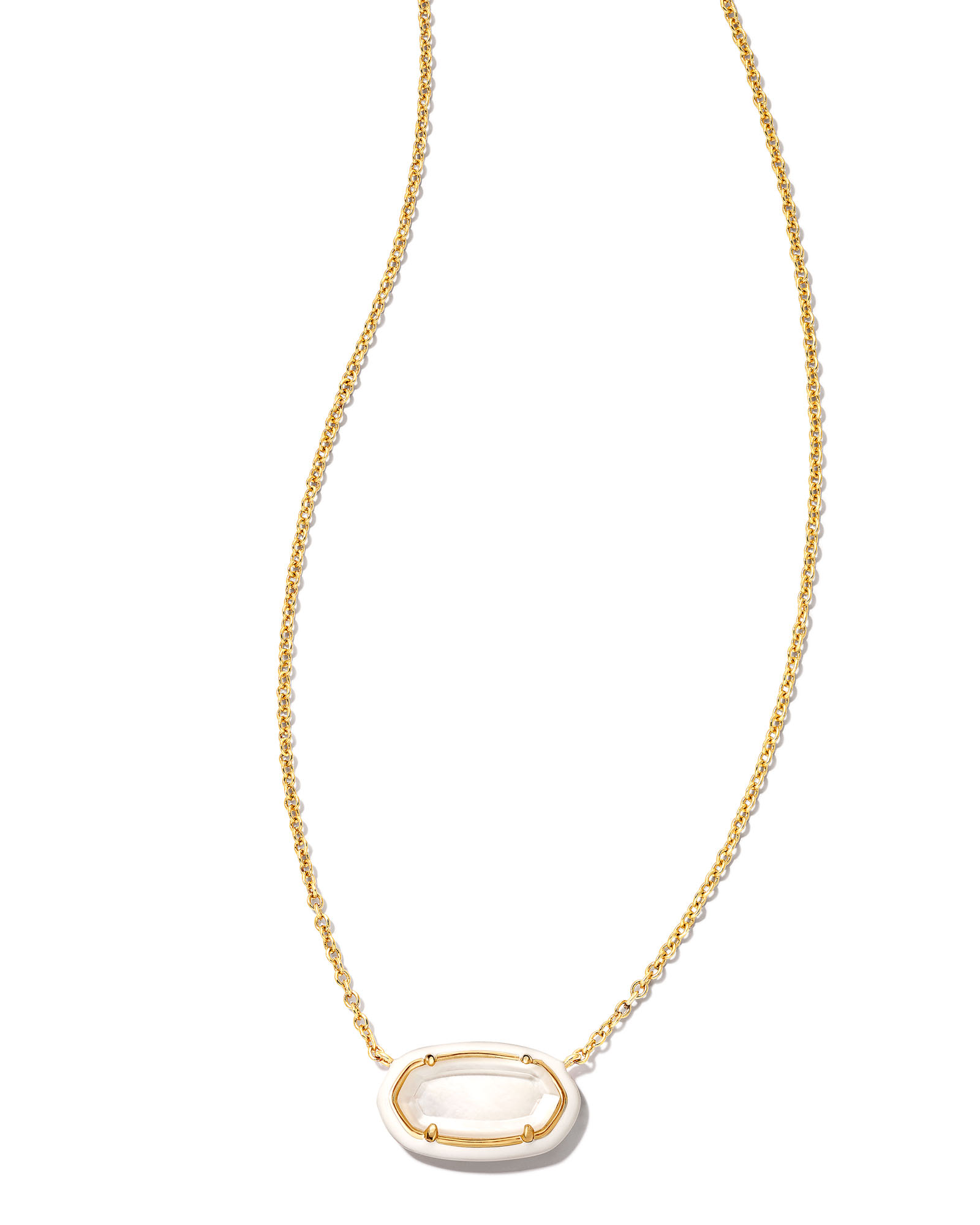 Elisa Gold Enamel Framed Short Pendant Necklace in Ivory Mix