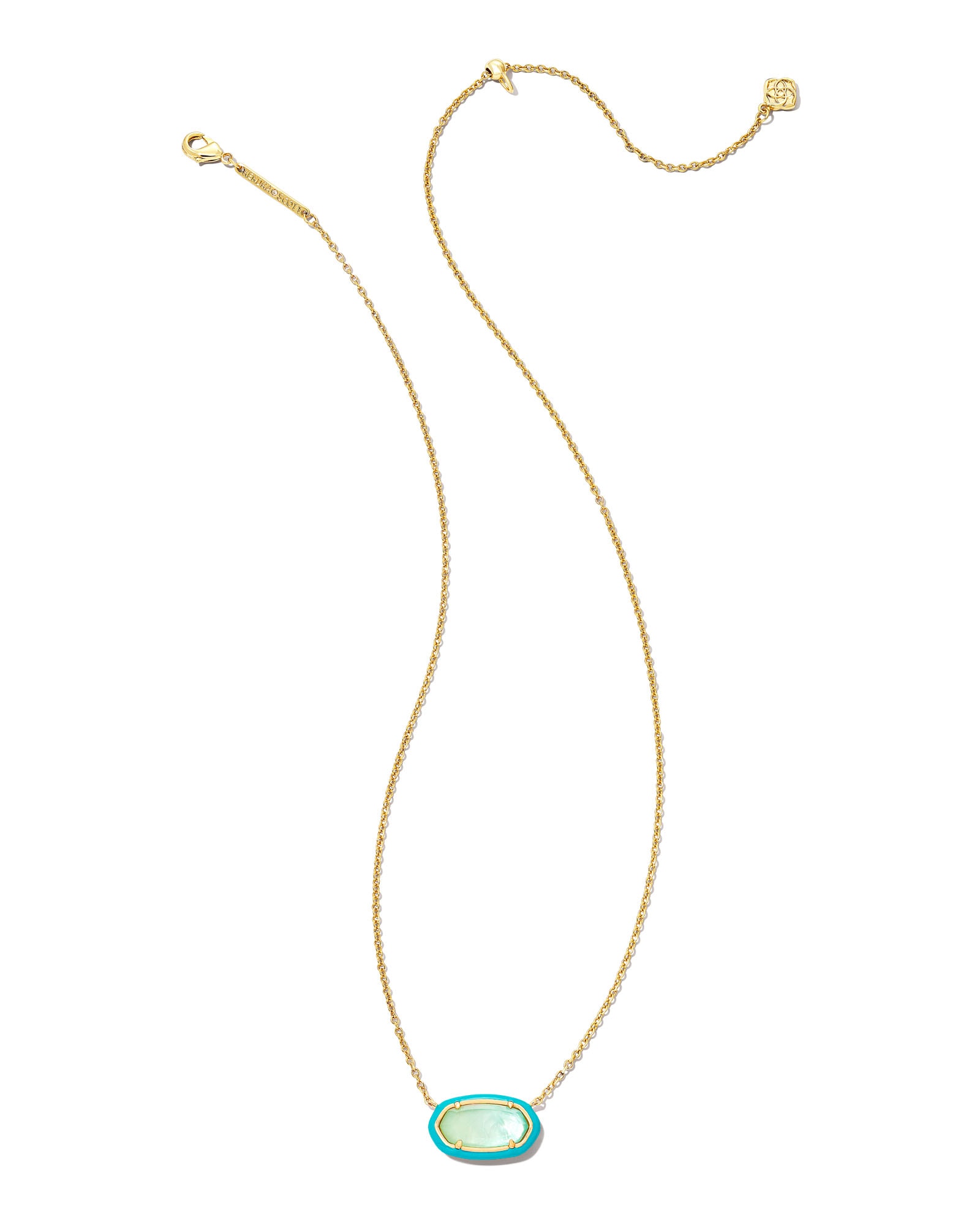 Elisa Gold Enamel Framed Short Pendant Necklace in Sea Green Ombre Illusion