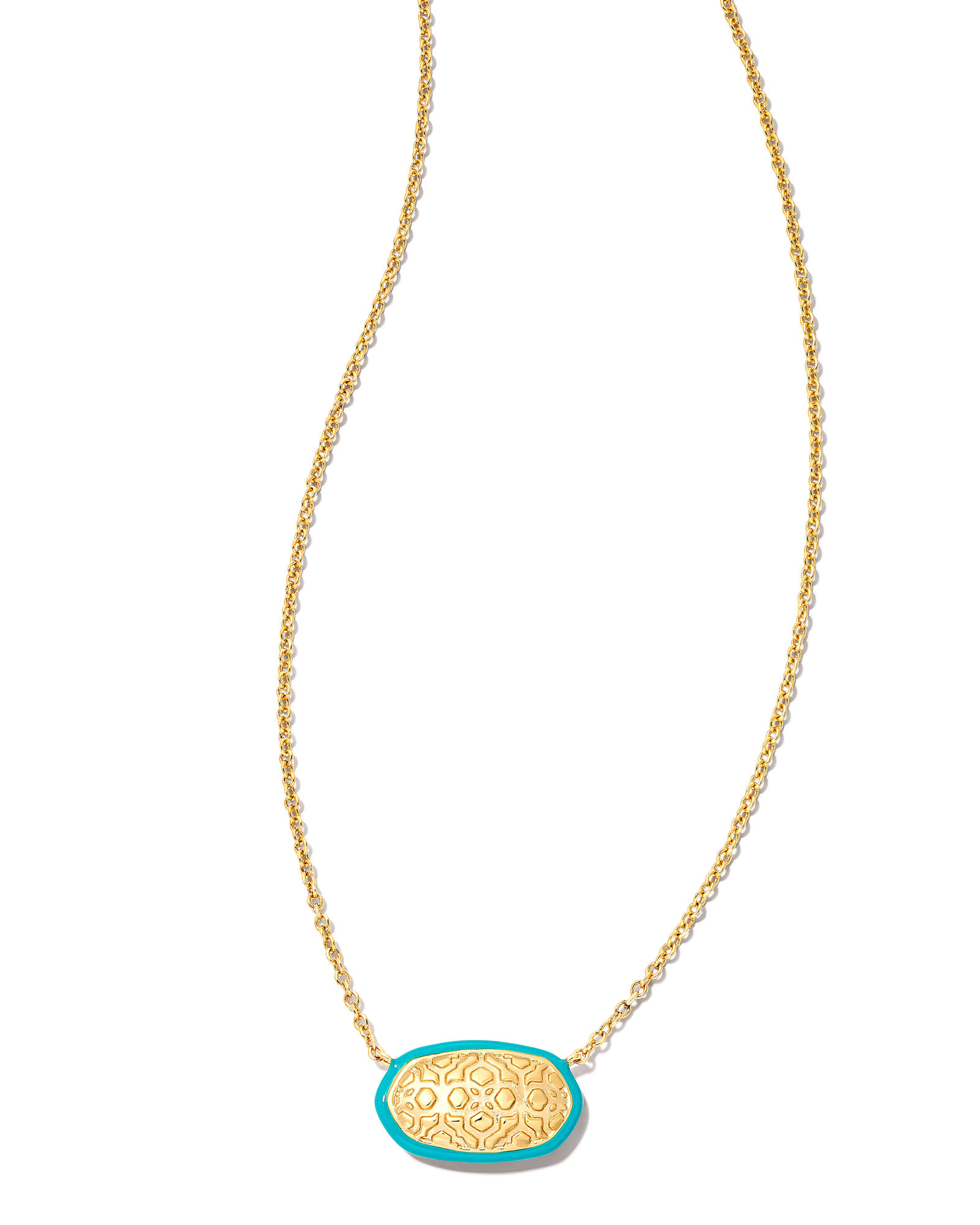 Elisa Gold Enamel Framed Short Pendant Necklace in Sea Green Ombre Illusion