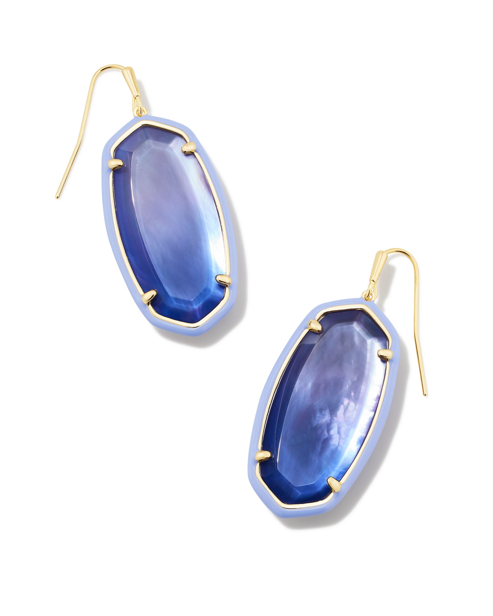 Elle Gold Enamel Framed Drop Earrings in Dark Lavender Ombre