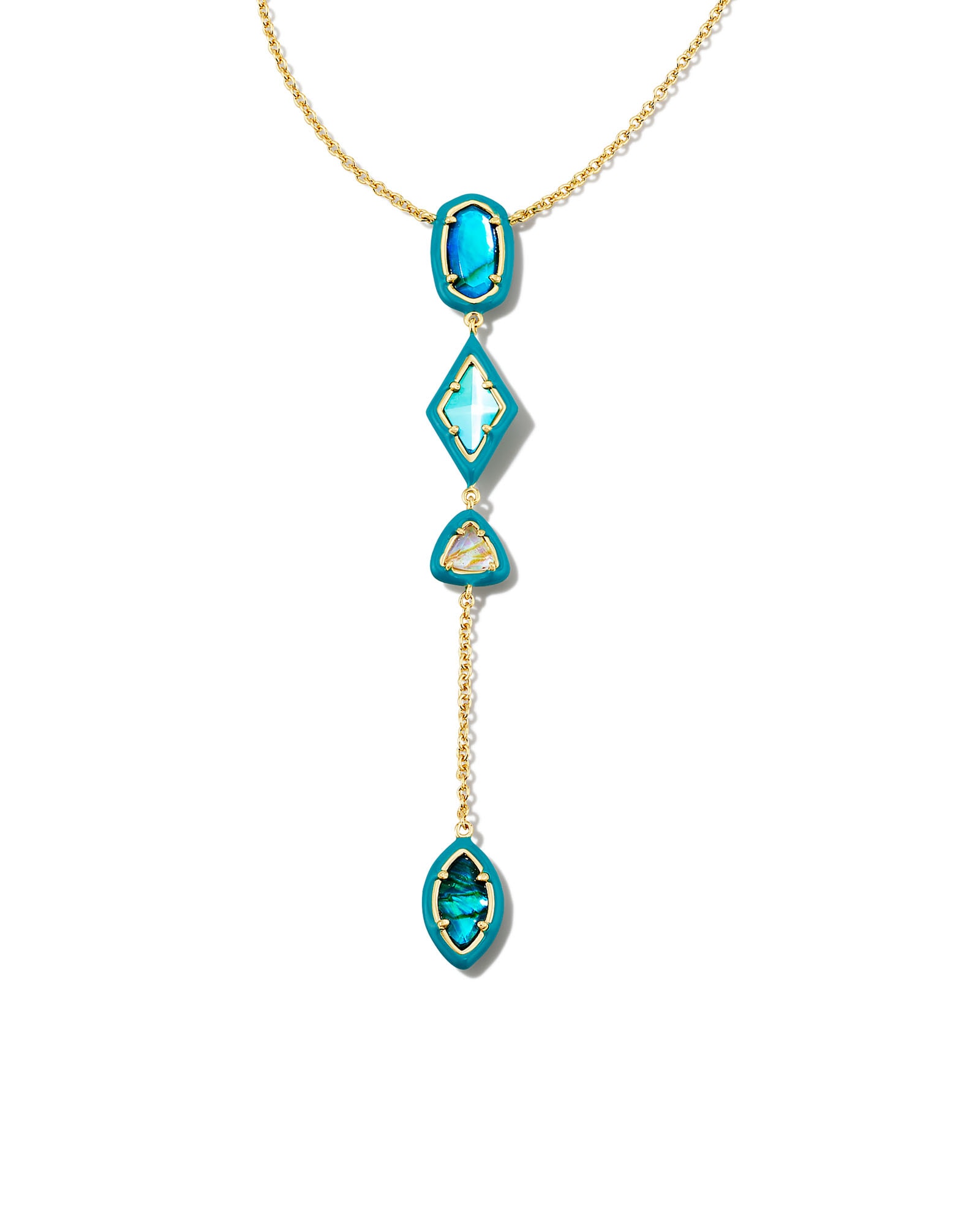 Greta Gold Y Necklace in Teal Mix