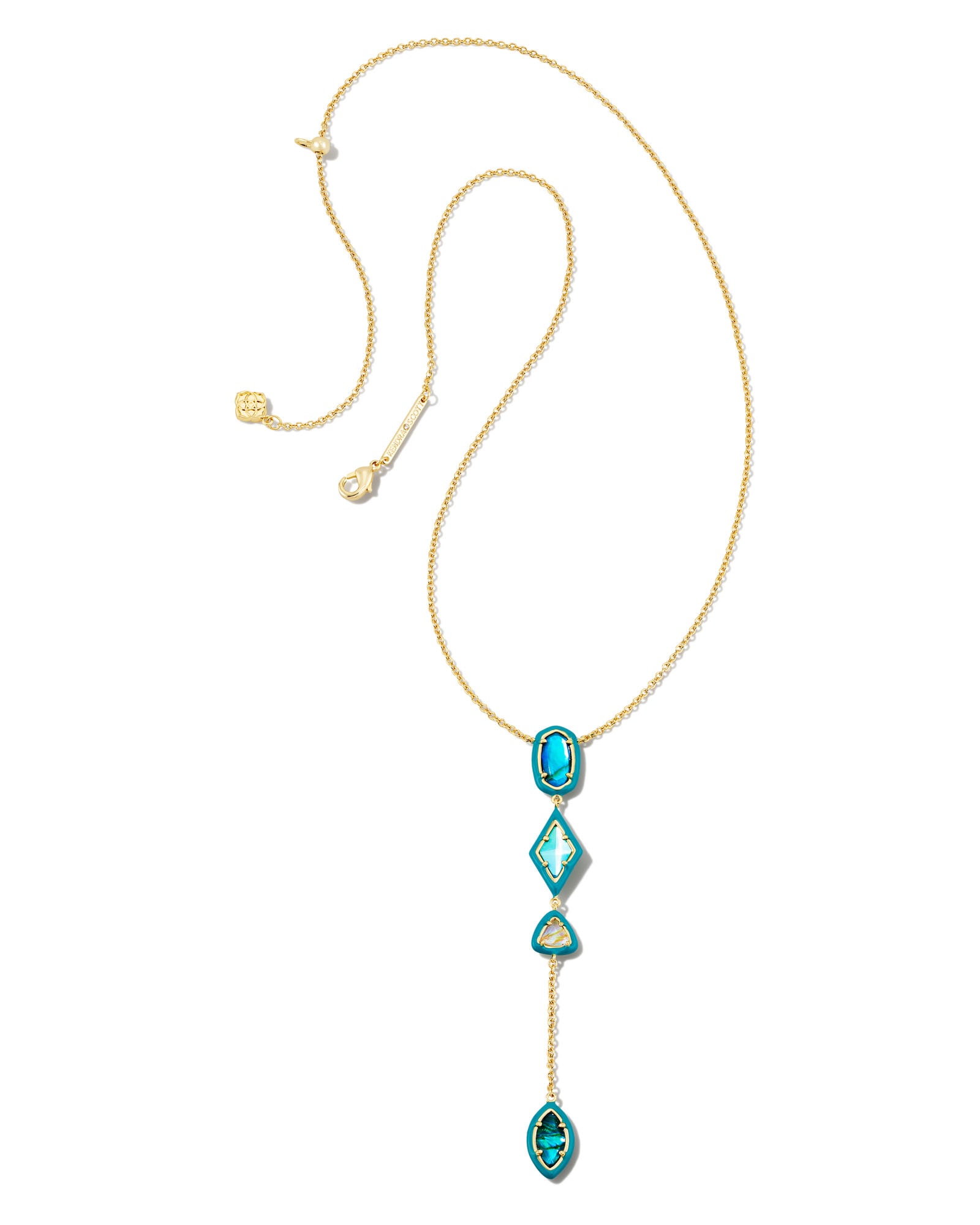 Greta Gold Y Necklace in Teal Mix