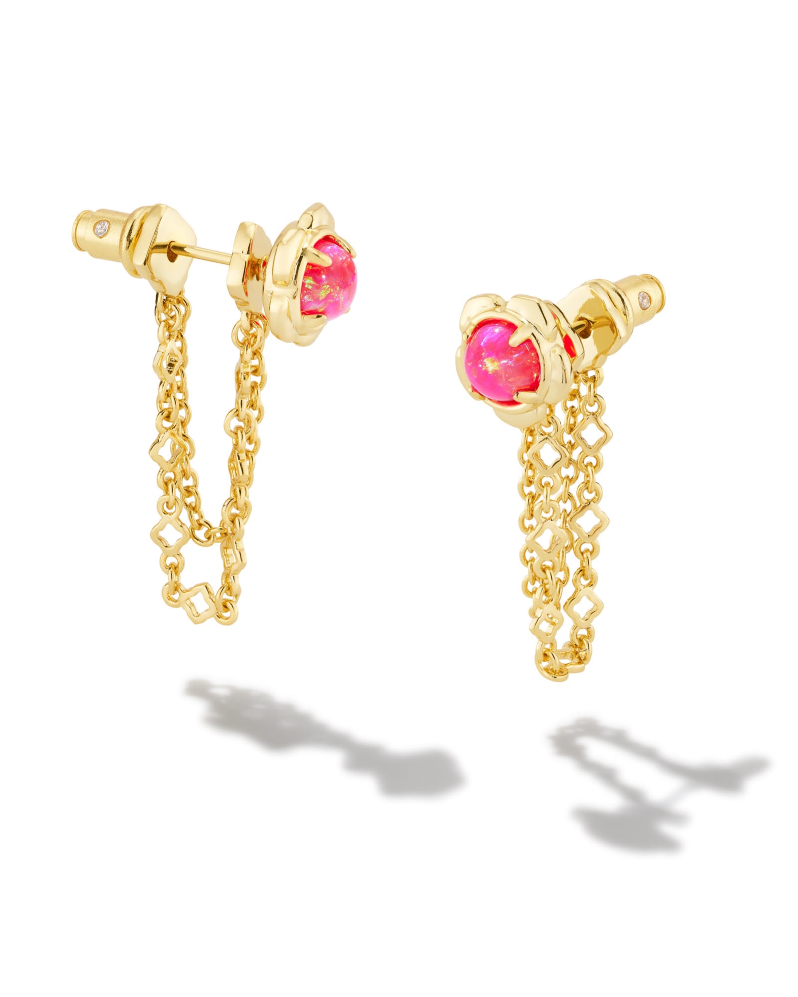 Susie Convertible Gold Ear Jacket Earrings in Hot Pink Lab Grown Opal