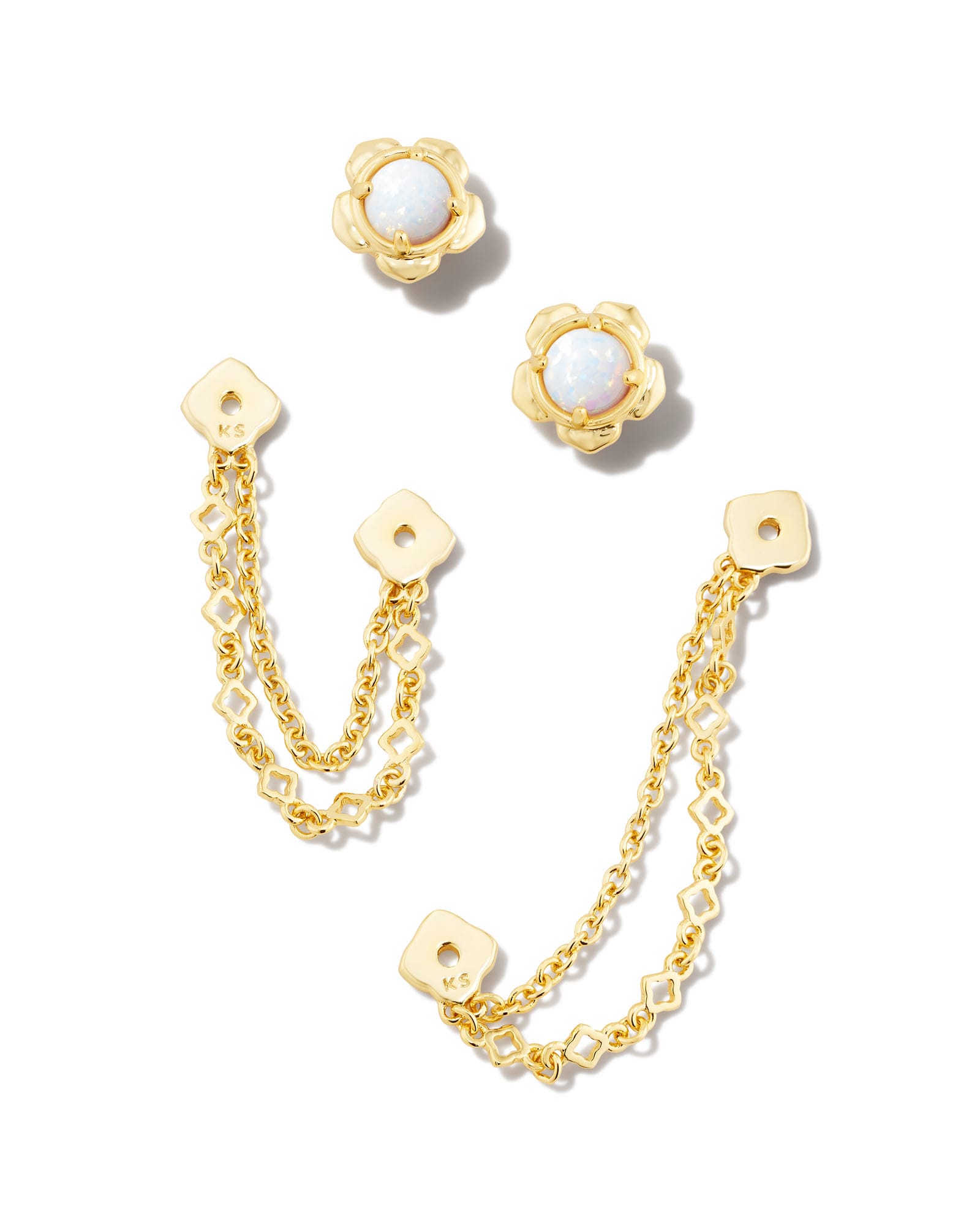 Susie Convertible Gold Ear Jacket Earrings in Bright White Kyocera Opal