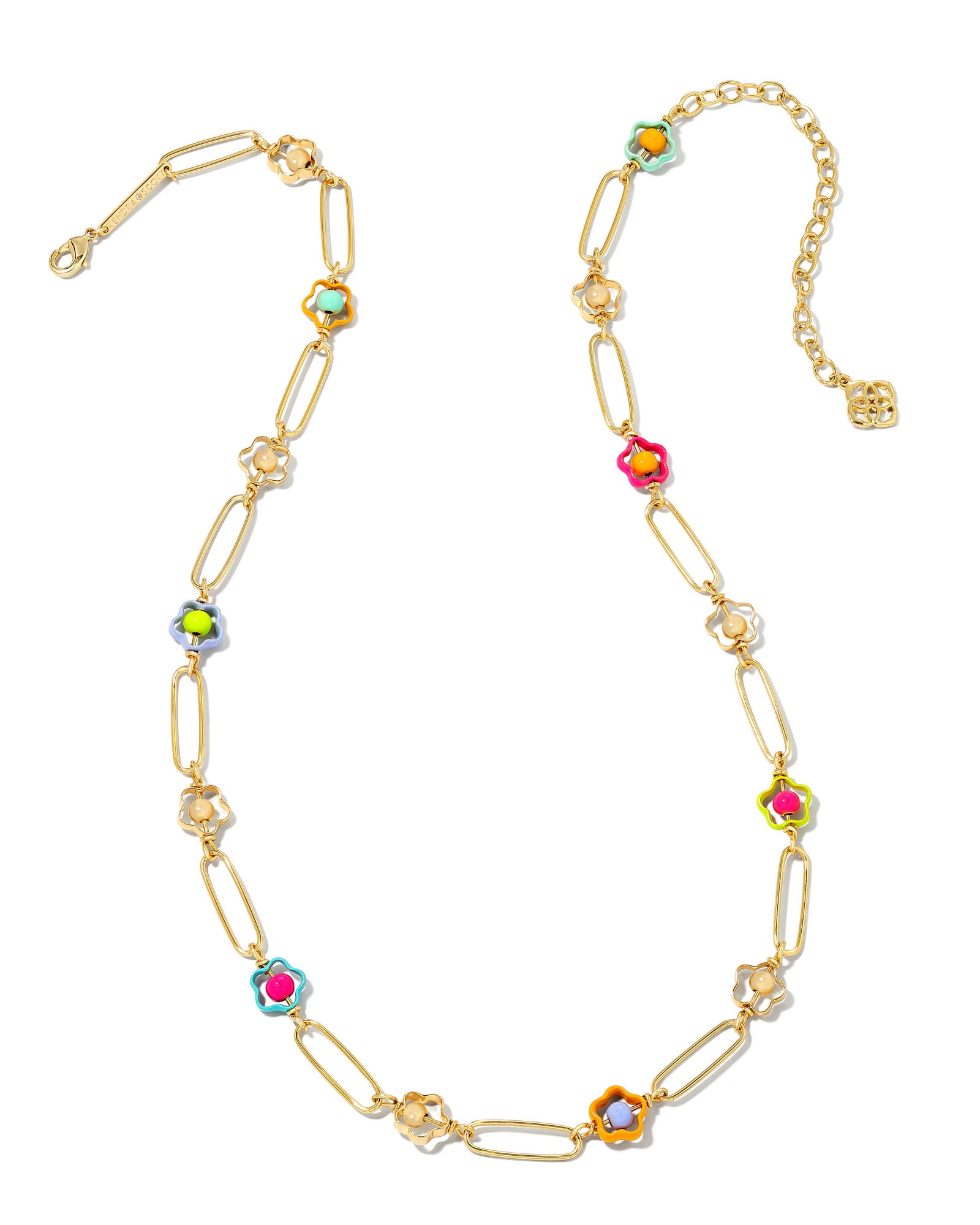 Kendra Scott Bailey Yellow Gold Plate Chain Necklace in Rainbow Multi Mix, 9608850955