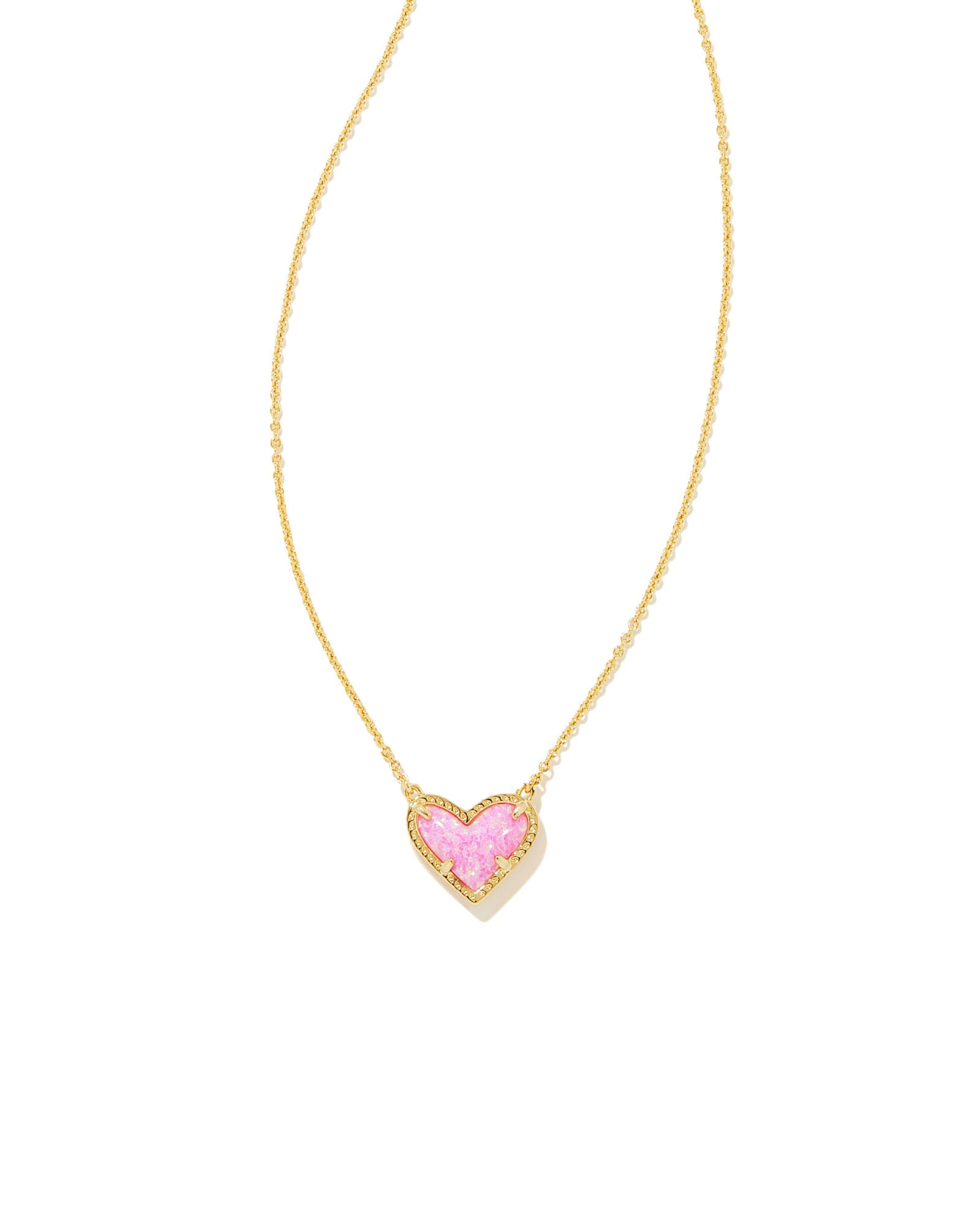 Ari Heart Gold Pendant Necklace In Bubblegum Pink Kyocera Opal Kendra