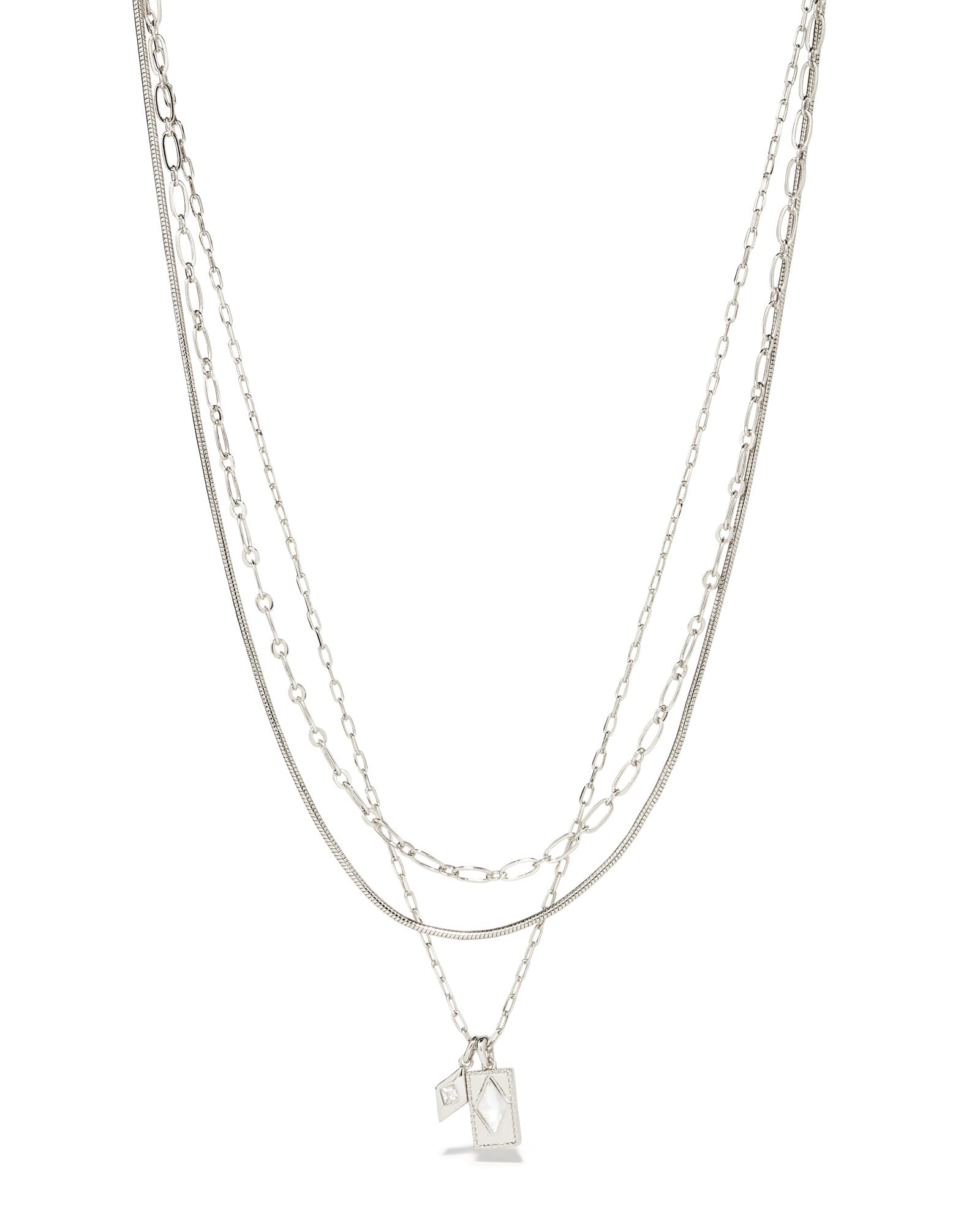 Kinsley Silver Multi Strand Necklace in Ivory Mother-of-Pearl