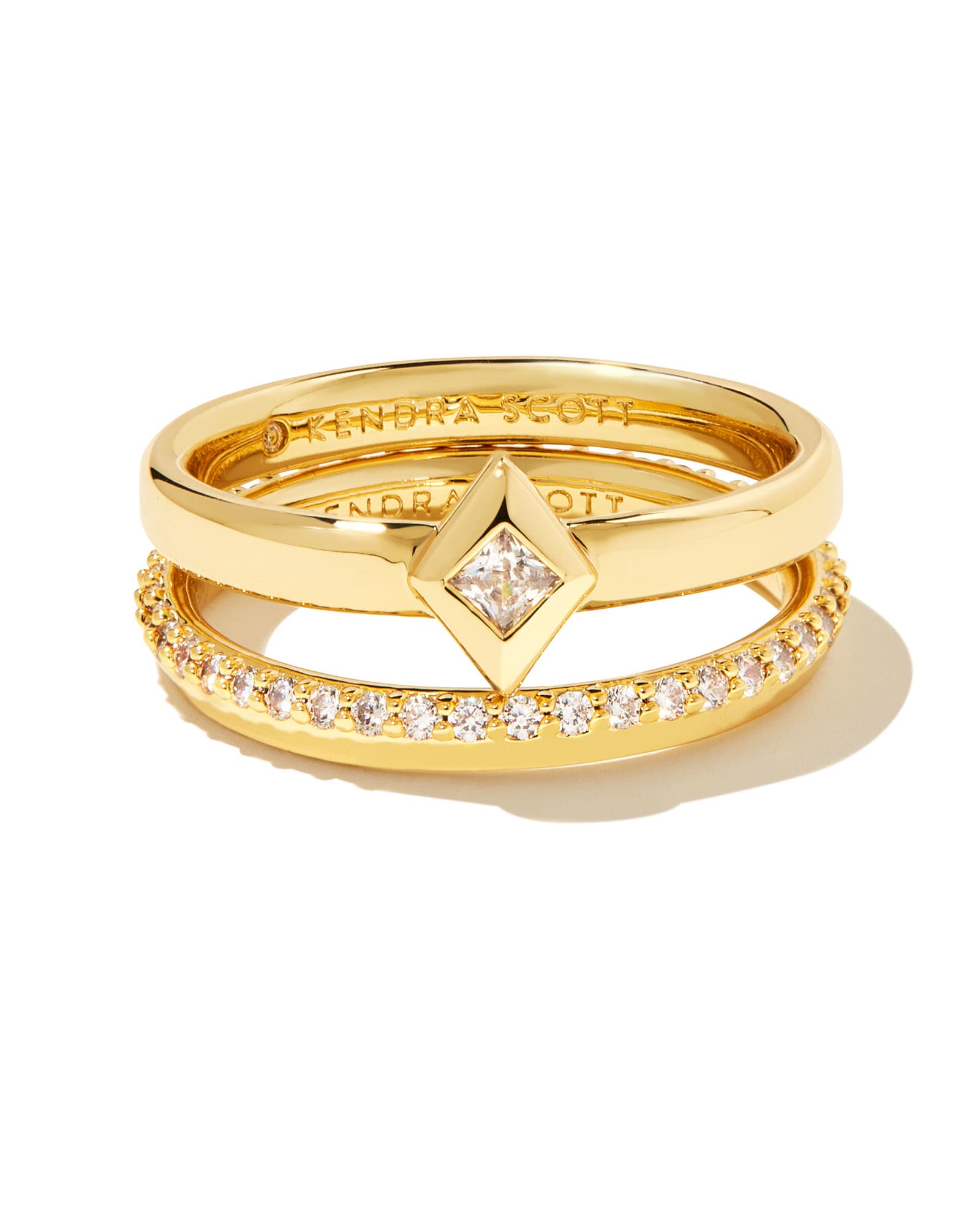 Livy Gold Rings Set of 3 in White Crystal