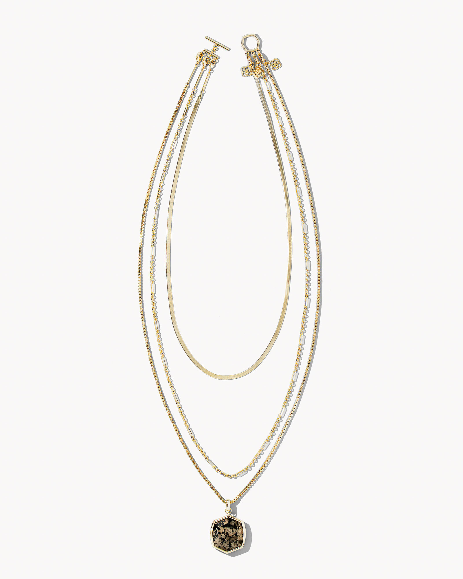 Davis Gold Chain Triple Strand Necklace in Black Pyrite