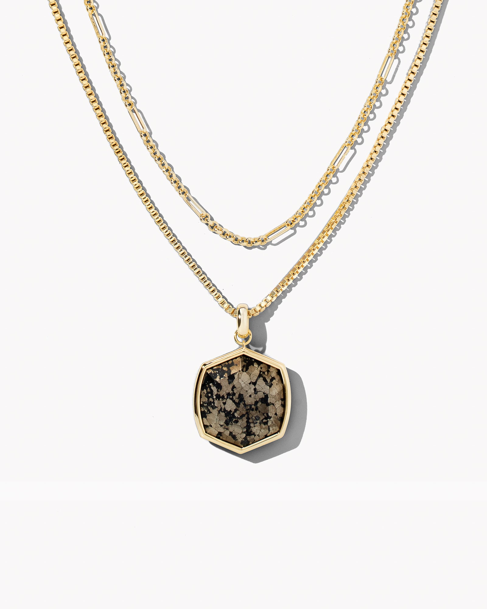 Davis Gold Chain Triple Strand Necklace in Black Pyrite