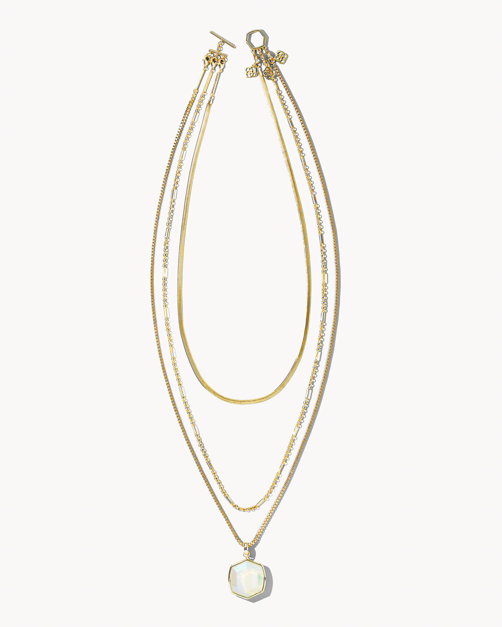 Davis Gold Chain Triple Strand Necklace in Iridescent Opalite