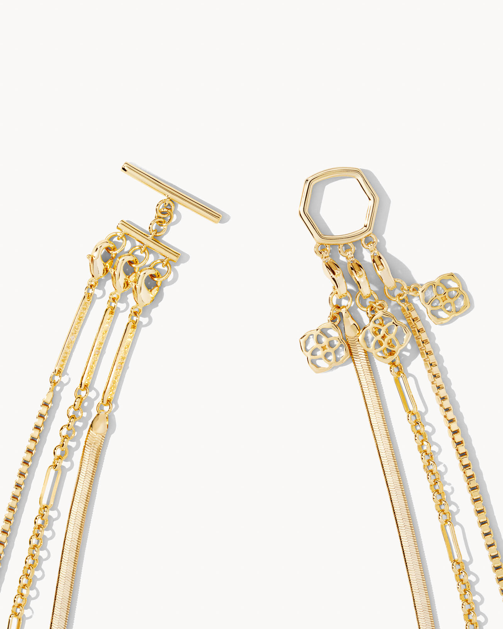 Davis Gold Chain Triple Strand Necklace in Iridescent Opalite