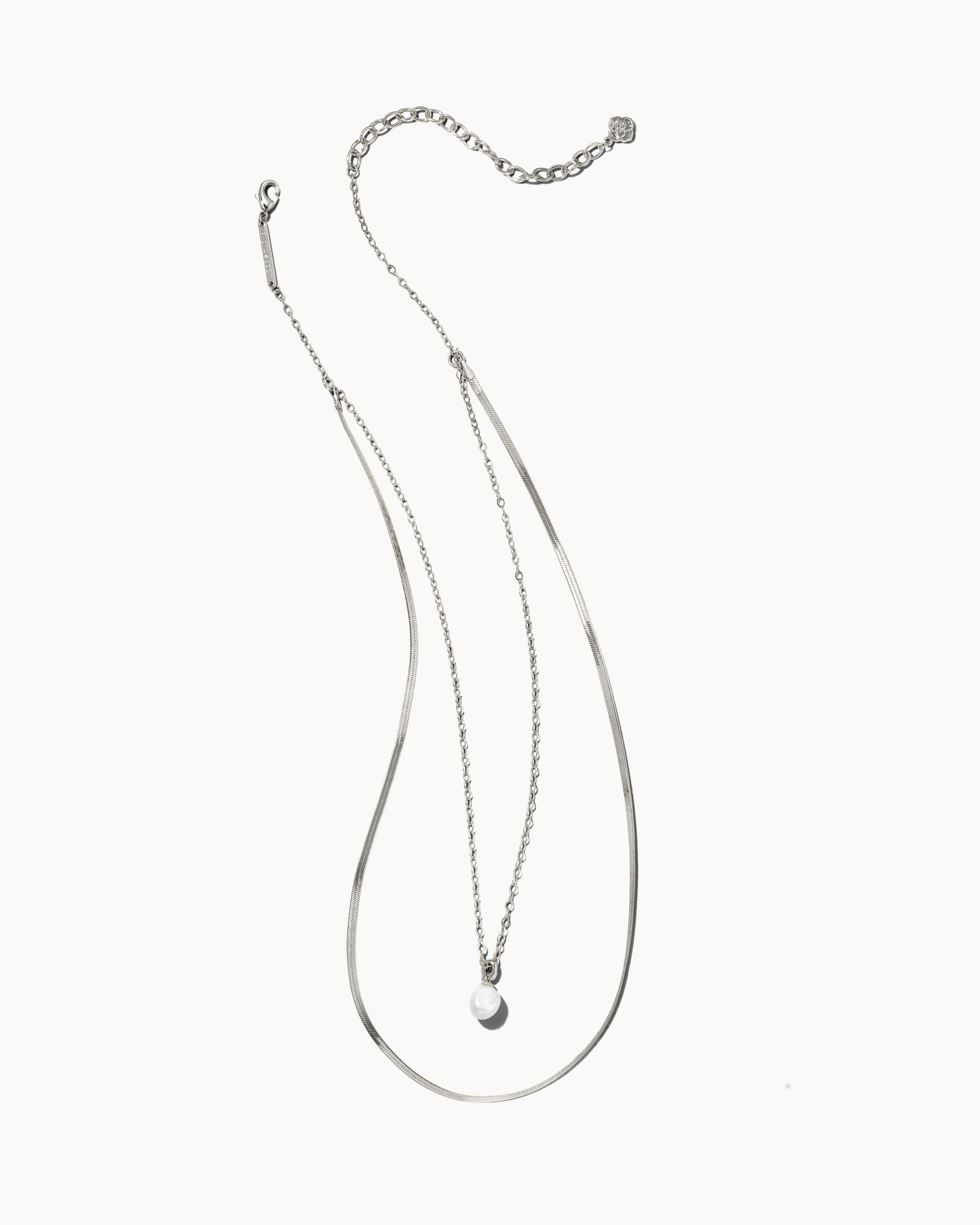 Lindsay Silver Multi Strand Necklace in White Pearl