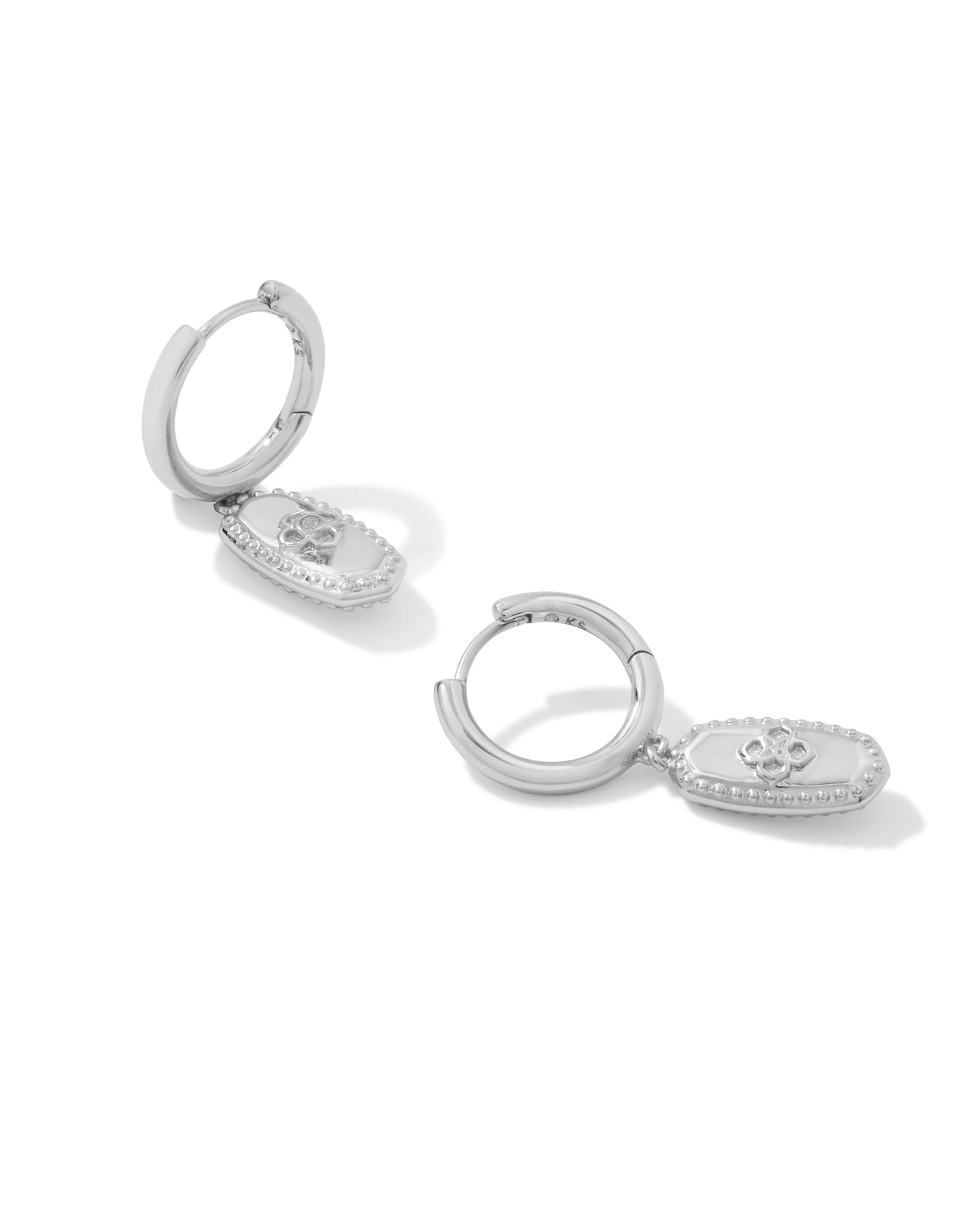 Rue Silver Huggie Earrings in White Crystal